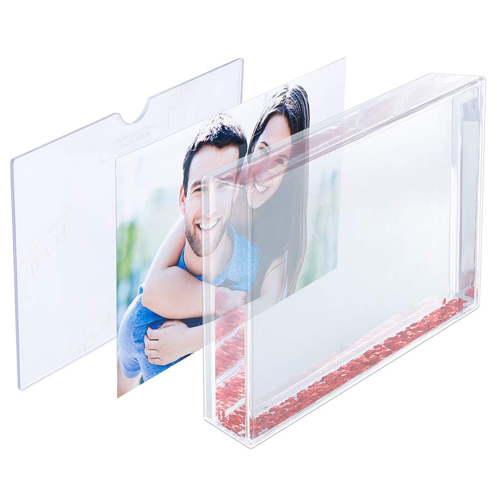 Glitter Heart Photo Frame 4x6 - Acrylic Snow Globe Gift for Dad, Friends & Family - Perfect for Birthdays & Anniversaries
