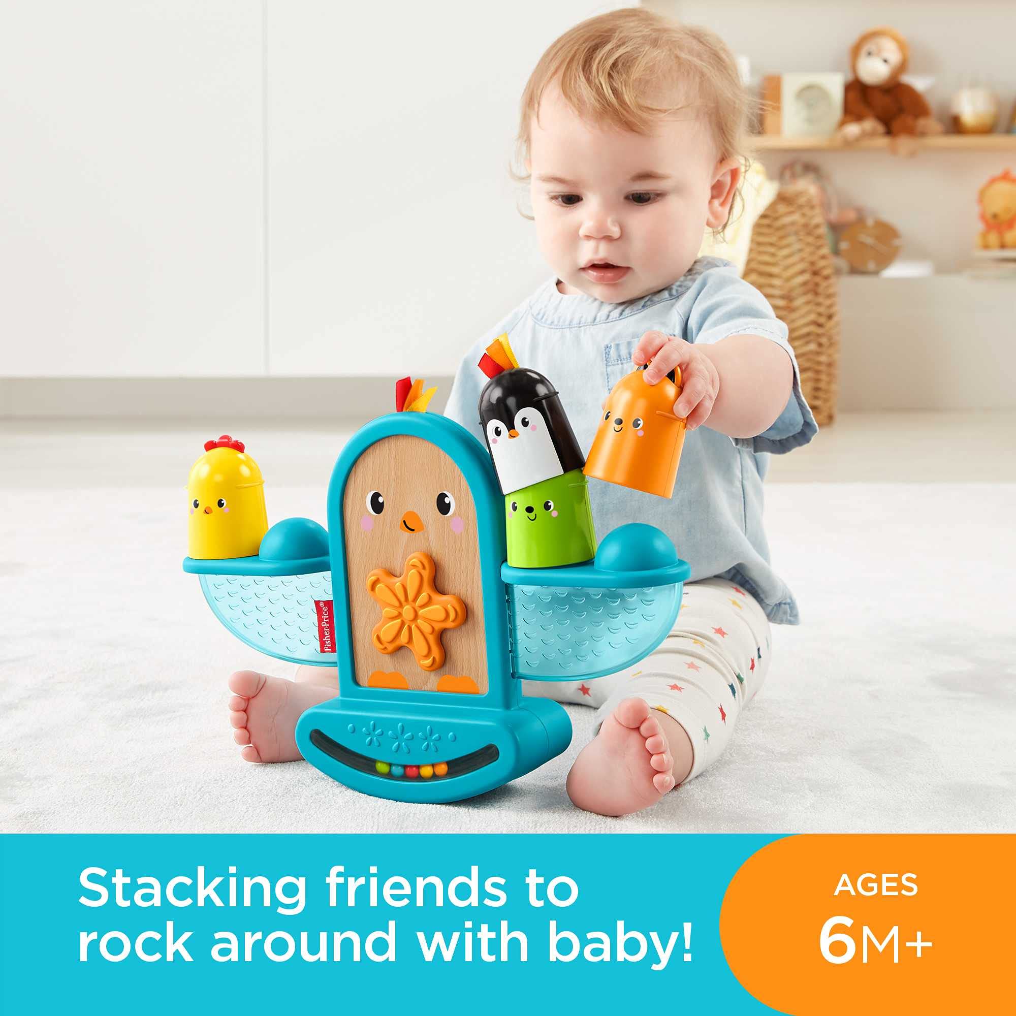 Fisher-Price Stack & Rattle Birdie Baby Toy - Developmental Stacking & Balancing Activity with Sensory Details for Infants 6+ Months - Perfect for Early Learning, Motor Skills & Sensory Play