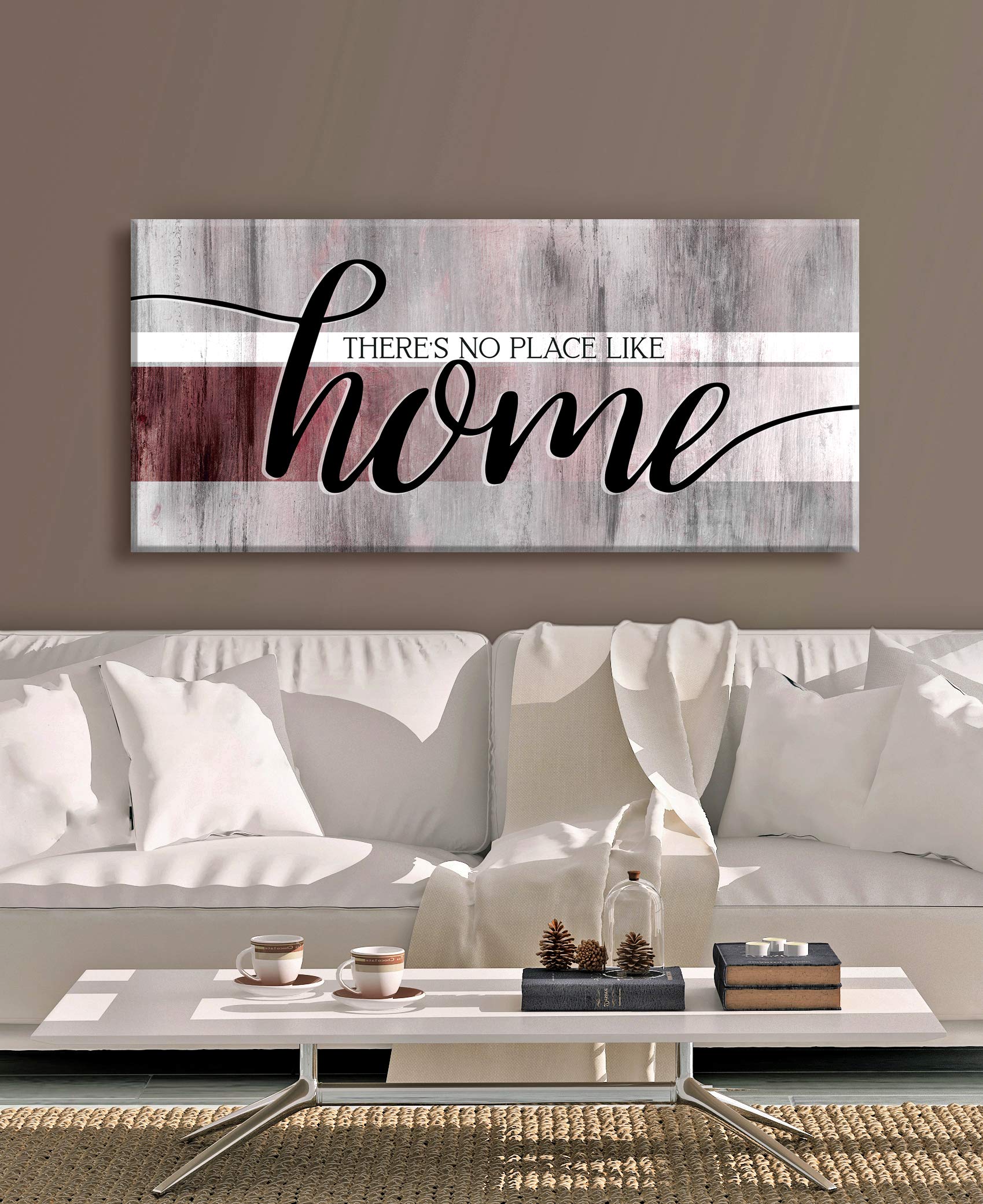 Rustic Home Decor Wall Art - 'There's No Place Like Home' Sign in Wine Red, 42x19 Inches | Farmhouse Style Living Room & Entryway Decor | Perfect for Housewarming Gifts