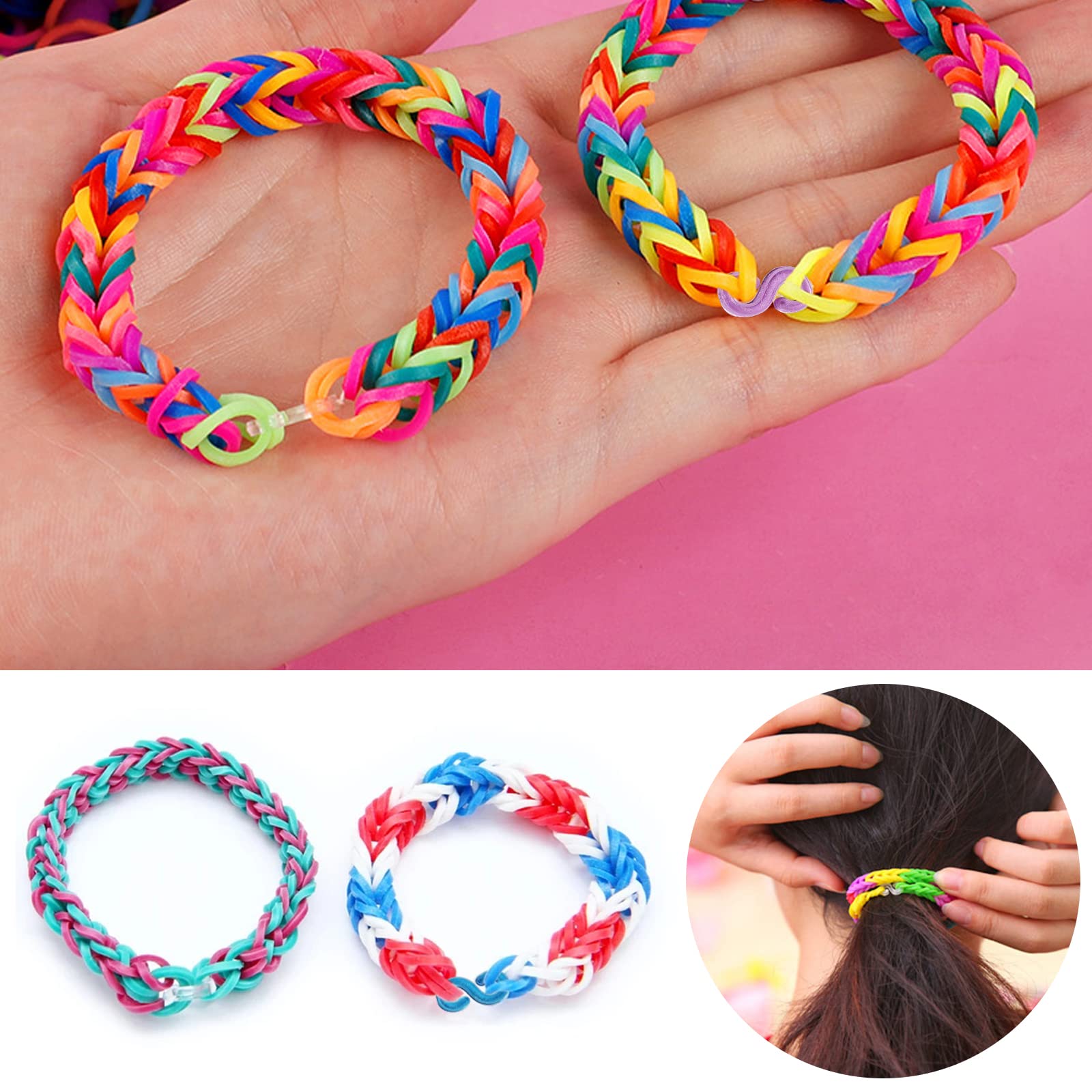 lyfLux 2000 PCS S Hook Rubber Bands - DIY Bracelet Making Kit, Craft Connectors for Jewelry & Handicrafts - Transparent & Colorful Elastic Bands - Perfect for Friendship Bracelets, Scrapbooking & DIY Projects