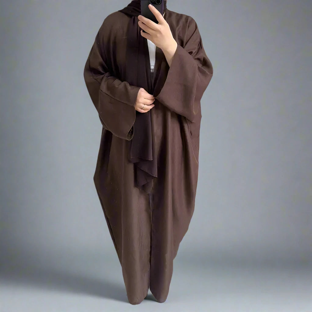 Modest Muslim Women's Cotton Blend Open Front Abaya Dress - Elegant Long Cardigan for Prayer, Home & Casual Wear