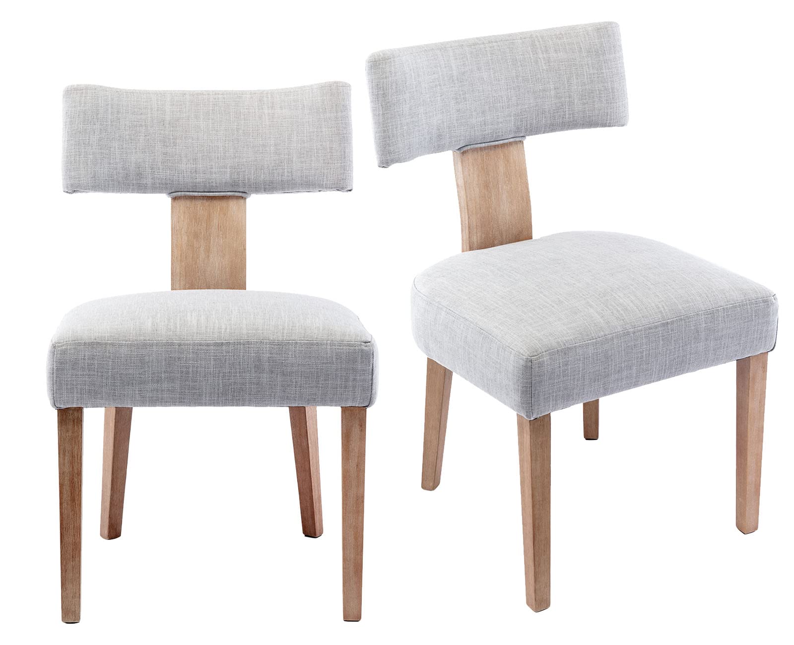 VESCASA Mid-Century Modern Farmhouse Dining Chairs Set of 2 - Upholstered Linen Padded Seats with Curved Open Back & Solid Wood Legs - Light Grey - Perfect for Dining Room, Kitchen, Breakfast Nook & Farmhouse Decor