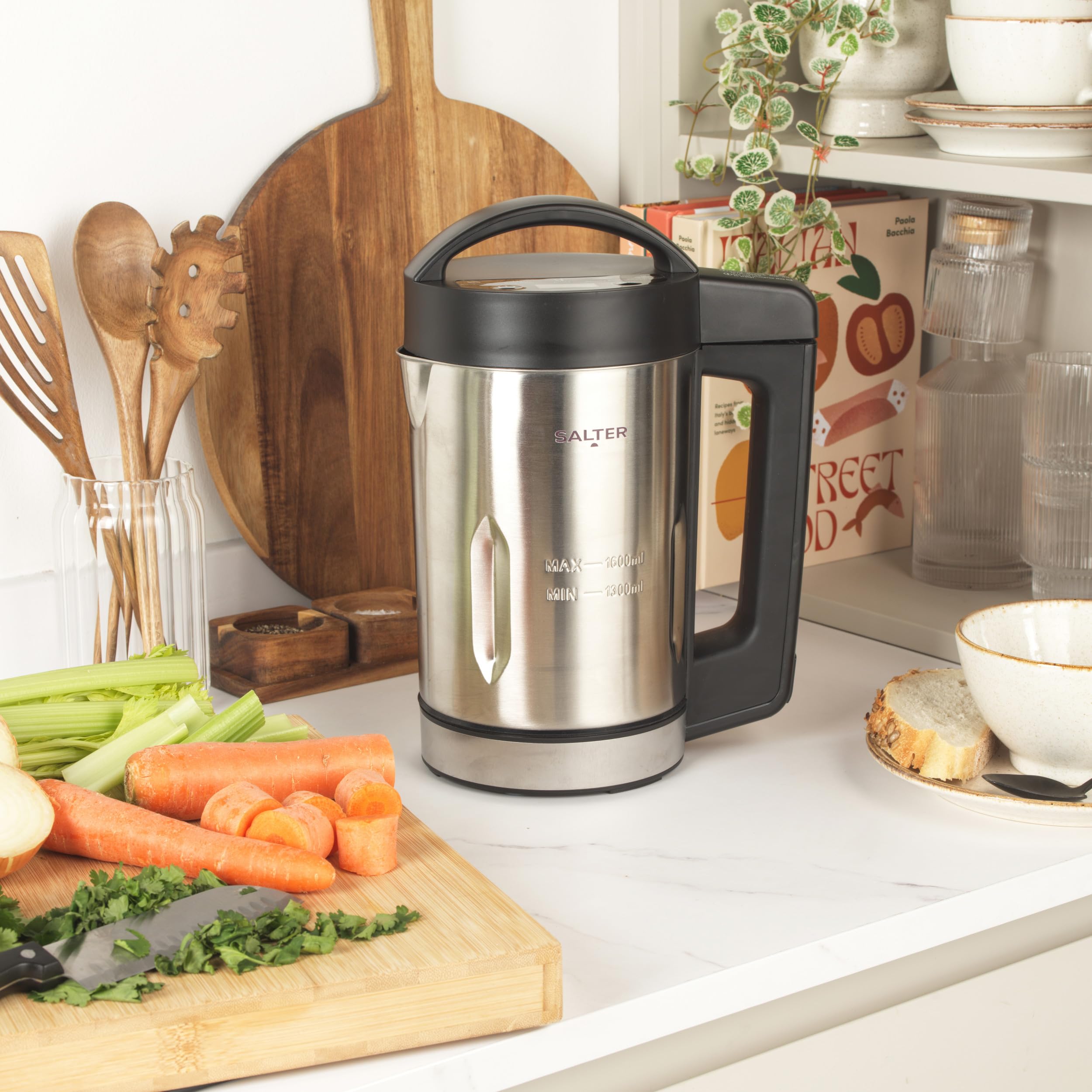 Salter EK5118V2 Digital Soup Maker - 1.6L Capacity, 900W Stainless Steel Blender for Smooth & Chunky Soups, Batch Cooking, Drinks, Keep Warm & Auto Clean | Overspill Sensor | Perfect for Home Kitchens, Meal Prep & Healthy Eating