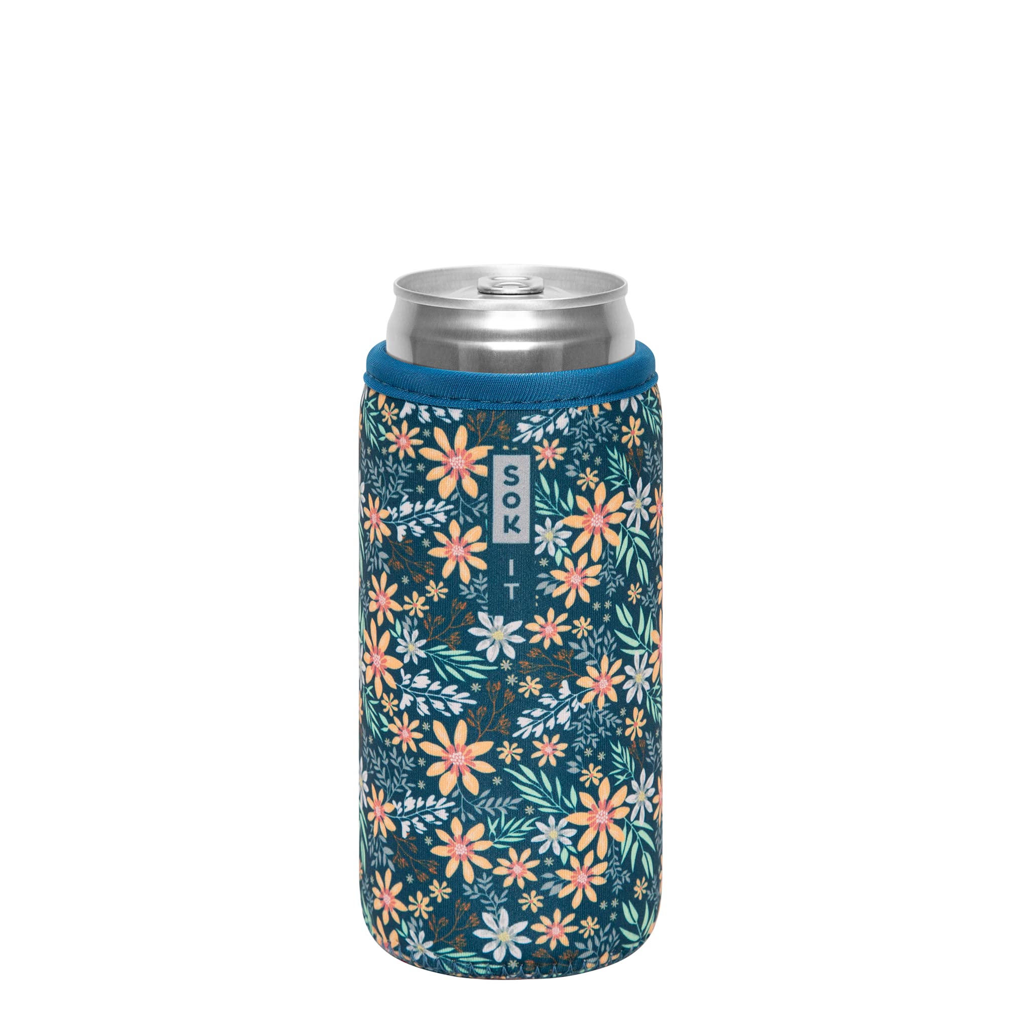 Sok It Can Sok Reusable Neoprene Insulated Sleeve for 12oz Slim Cans - Keep Soda, Pop, Beer & Seltzer Cold - Pastel Floral Design - Perfect for Picnics, BBQs & Outdoor Parties