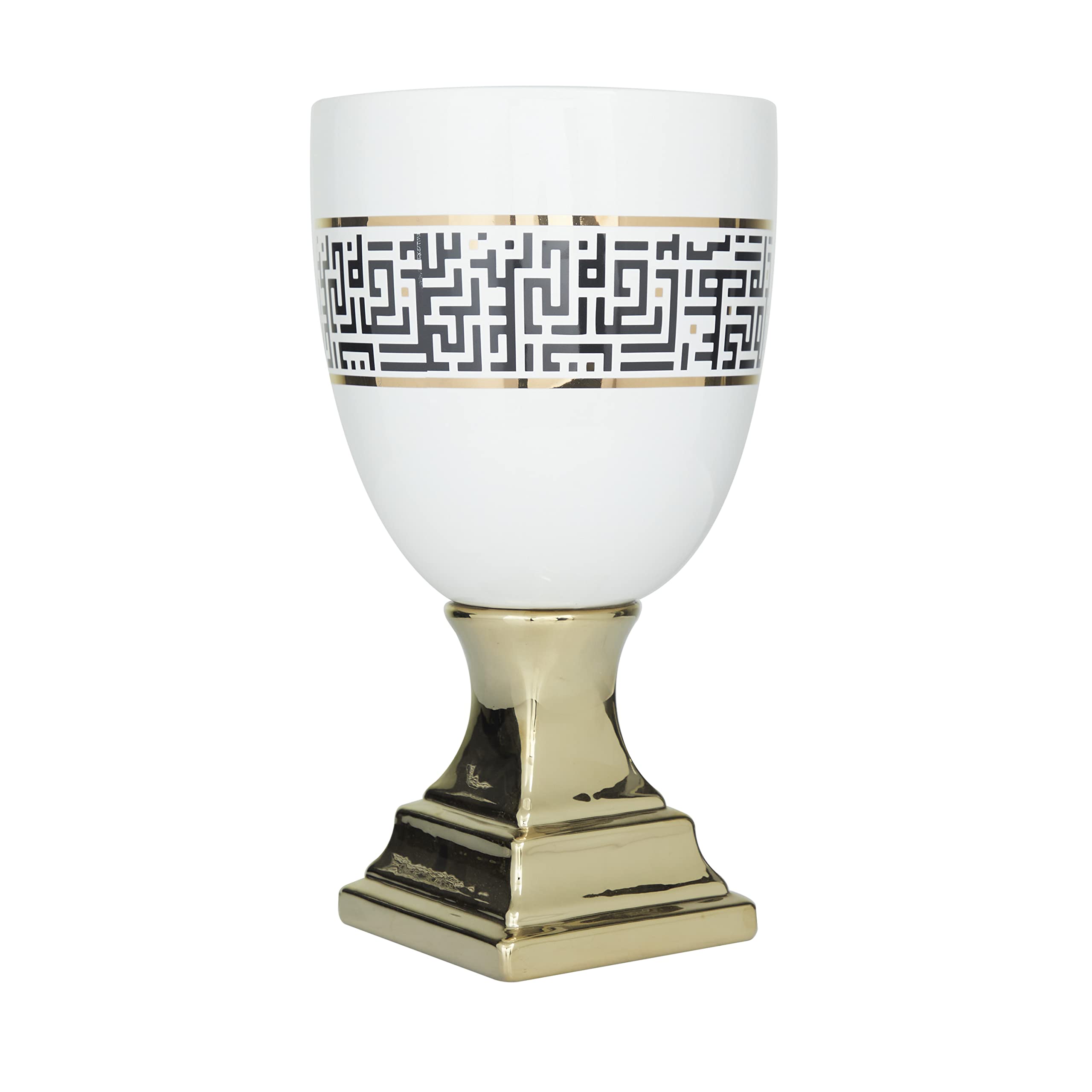 Deco 79 Greek Knot Pattern Ceramic Vase with Gold Base - 8