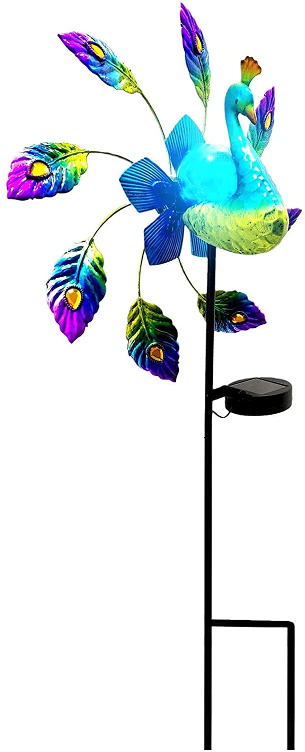 40 Inch Solar Peacock Stake Lights - Outdoor Metal Garden Decor with LED Solar Power for Patio, Yard, Lawn - Perfect for Landscape Lighting, Pathway Illumination, and Nighttime Decoration