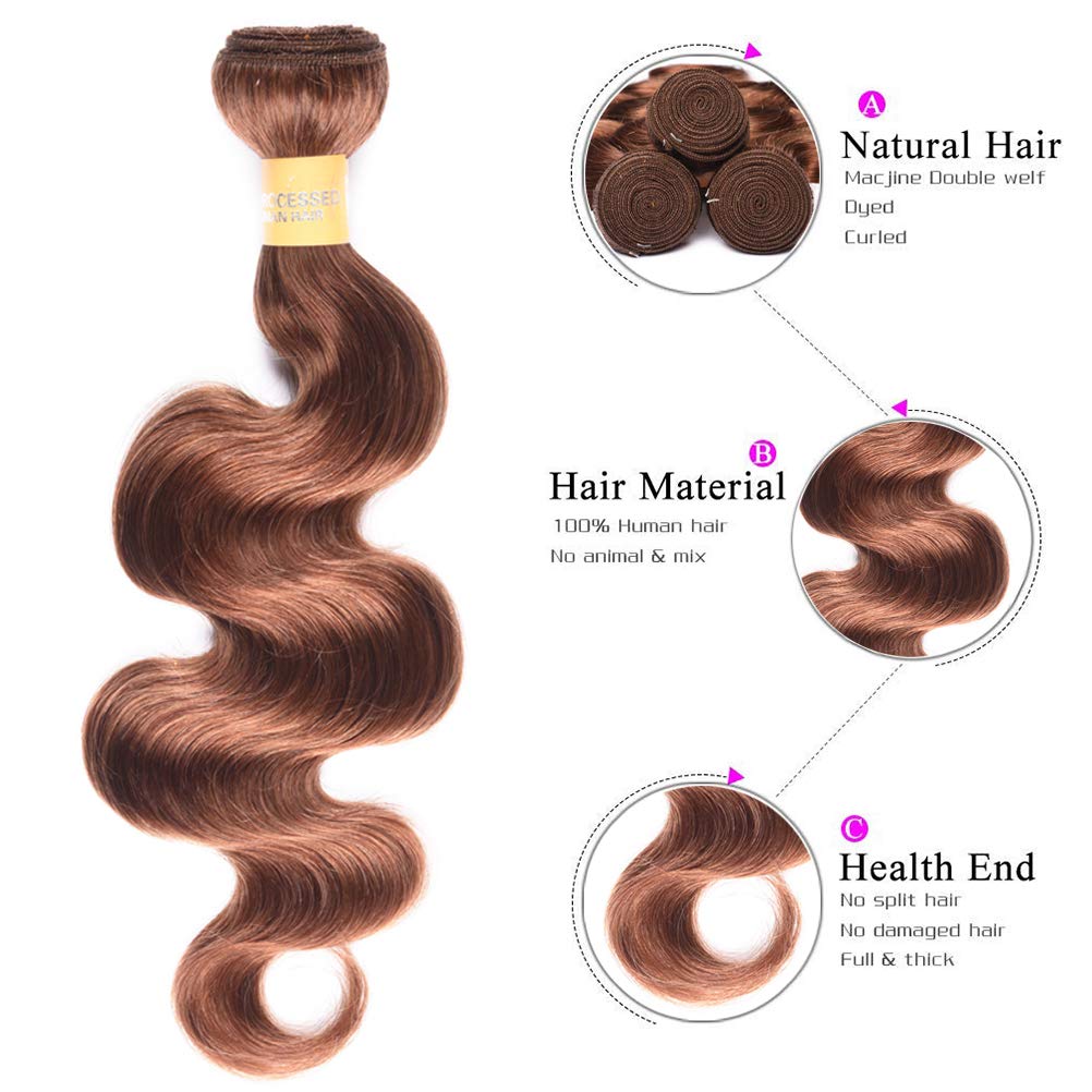 Premium 8A Brazilian Virgin Human Hair Bundles - 3 Bundles Body Wave Weft Extensions (20