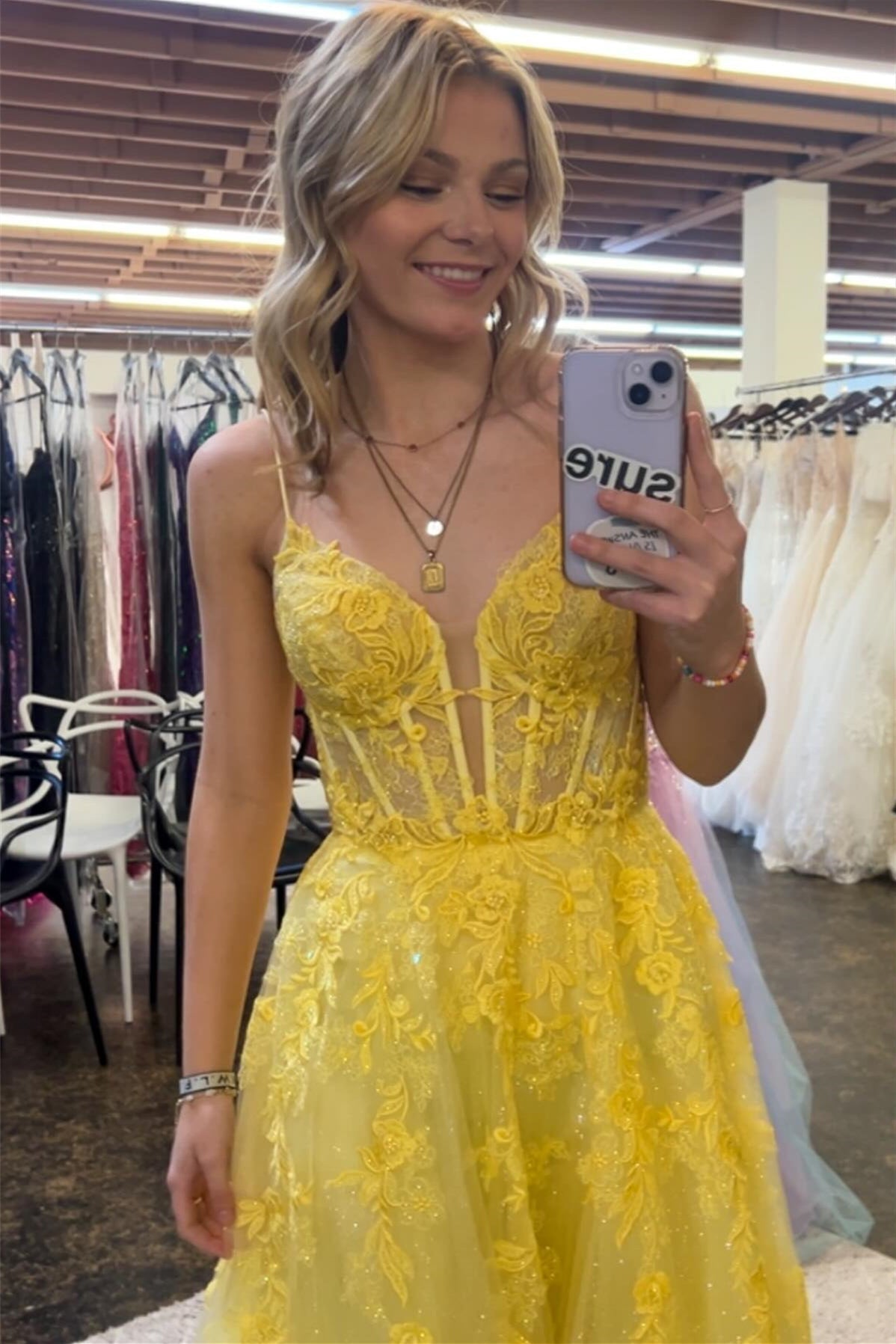 Elegant Long Yellow Floral Prom Dress with A-Line Silhouette & Spaghetti Straps - Perfect for Homecoming, Formal Dances & Special Occasions