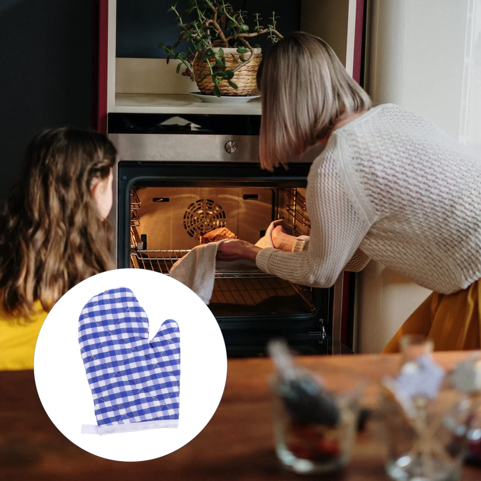 2Pcs Heat Resistant Baking Gloves - Oven Mitts for Cooking, Baking & Microwave Use - Farmhouse & Restaurant Kitchen Essentials (Dark Blue) - Perfect for Baking, Grilling & Handling Hot Dishes Safely