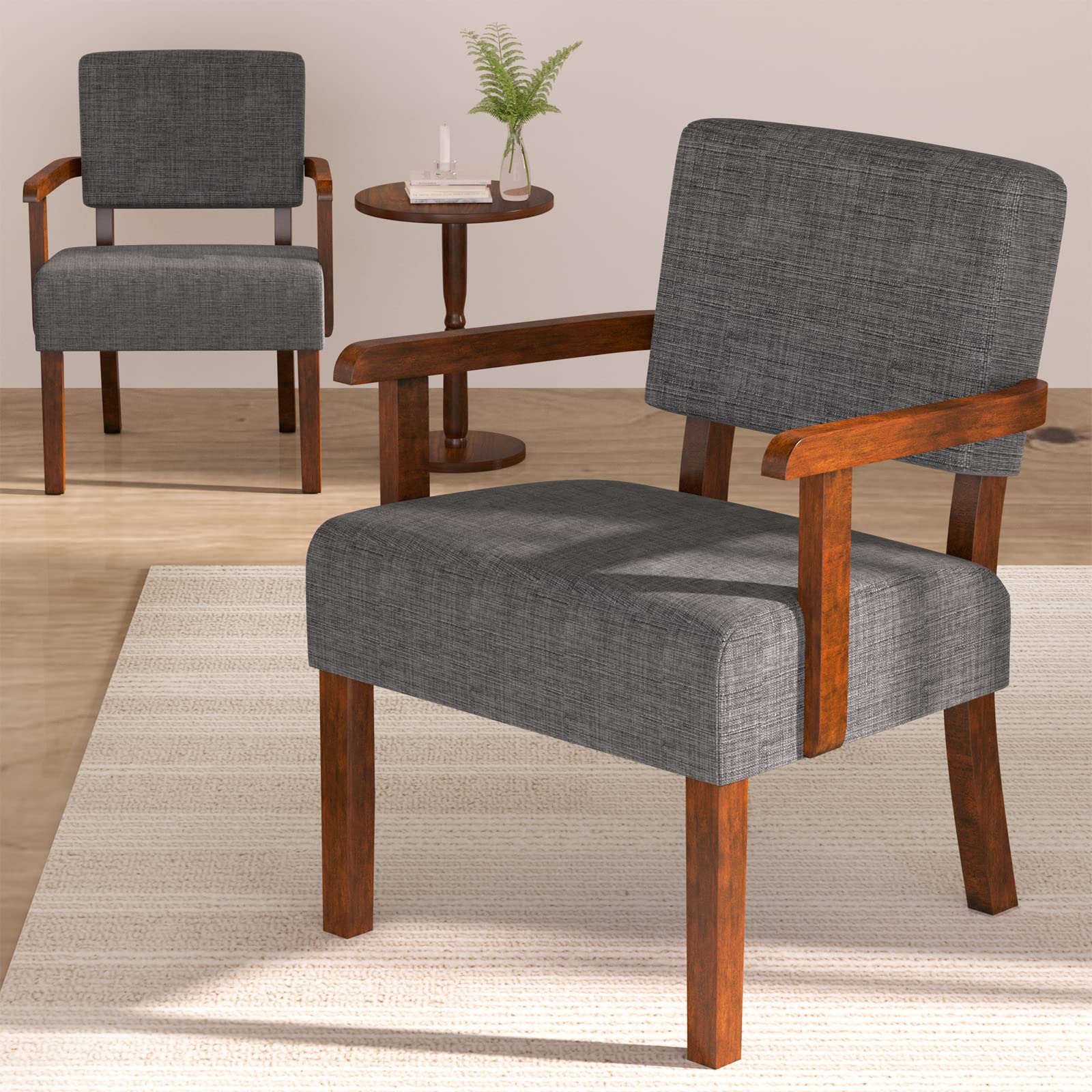 2-Piece Accent Chair Set with Side Table - Soft Upholstered Armchairs for Living Room, Bedroom, Reading Nook & Waiting Area - Modern Grey Lounge Chairs (AC01) - Perfect for Small Spaces, Home Office & Cozy Corners