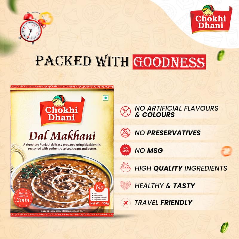 Chokhi Dhani Dal Makhani Instant Ready-to-Eat Meal - 300g Pack | Authentic Indian Lentil Curry | Microwave & Stove Top Ready in 2 Minutes | Perfect for Quick Lunches, Office Meals & Busy Weeknights