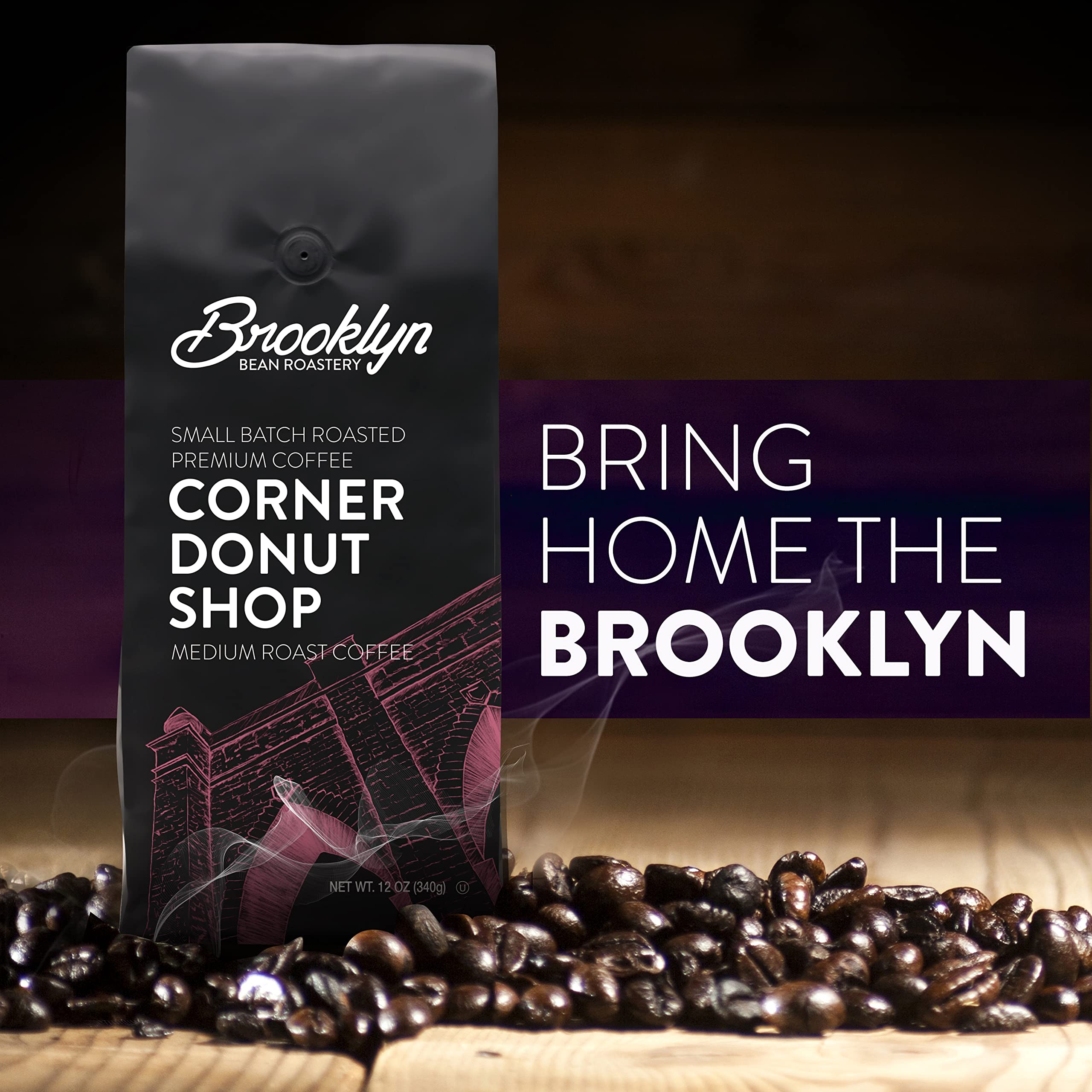 Brooklyn Beans Ground Coffee Variety Pack - Light, Medium, Dark Roast & Flavored Coffee (12oz Bags, 6-Pack) - Perfect for Home Brewing, Office Use & Gifts