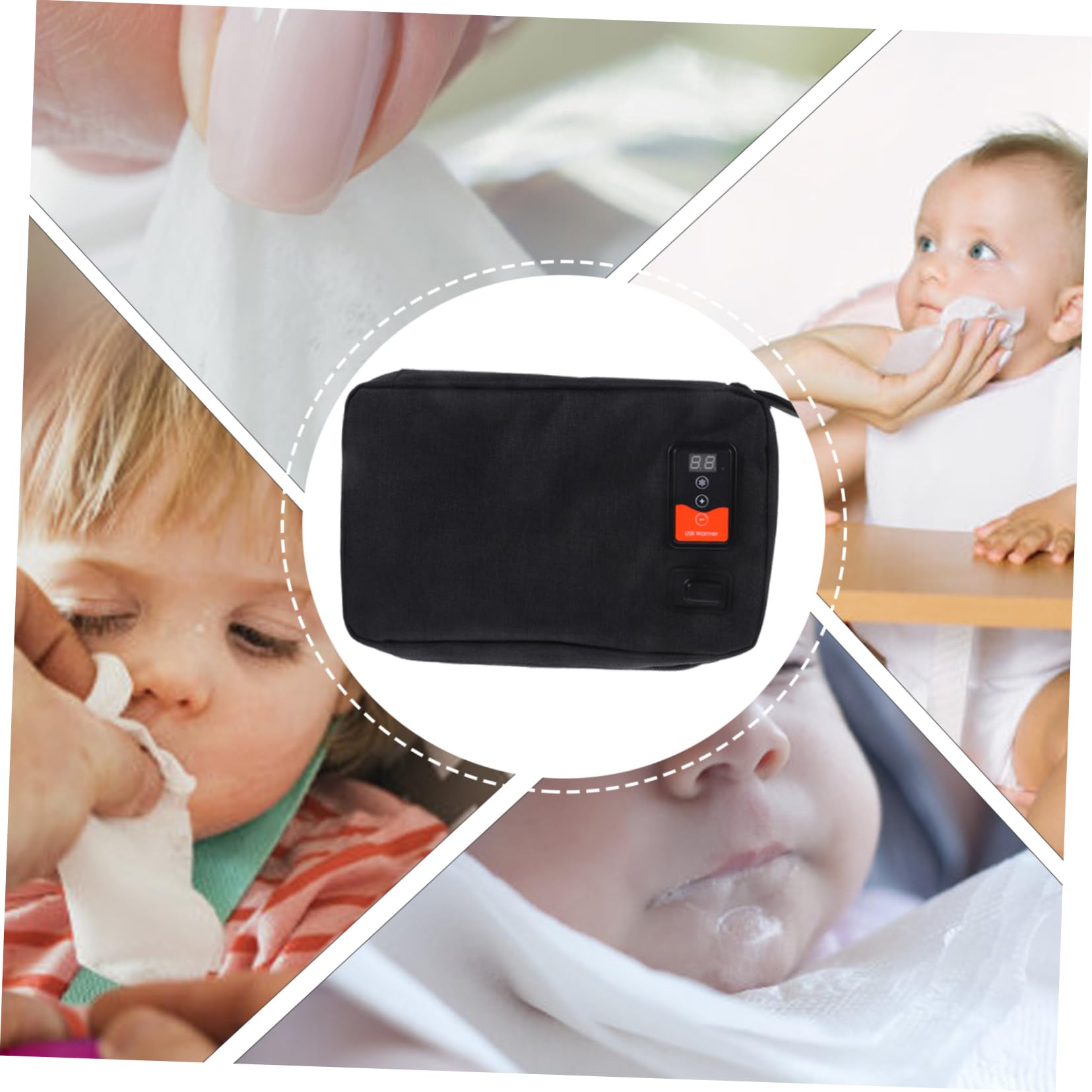ERINOGO Portable Baby Wipe Warmer & Dispenser - Heated Wet Wipes Container for Diaper Changing, Travel, Nursery & On-The-Go (25.5x16cm, Black) | Perfect for Home, Daycare & Outdoor Use