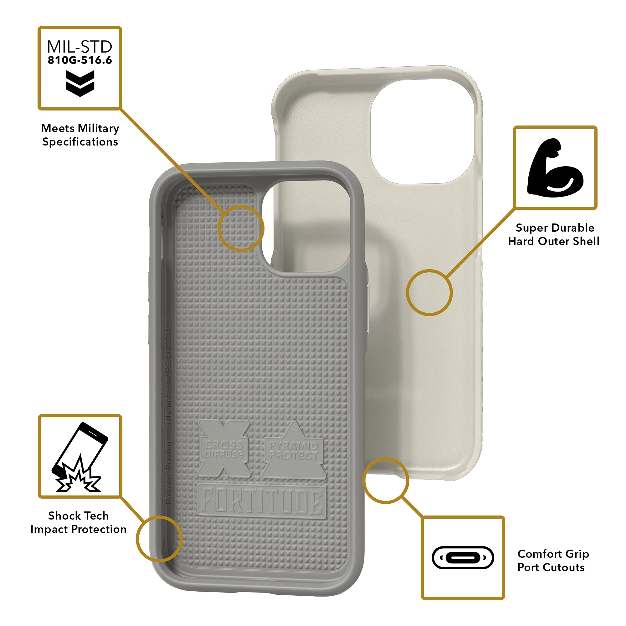 Cellhelmet Fortitude Series Shockproof & Scratch-Resistant iPhone 13 Mini Case (Gray) | As Seen on Shark Tank | Retail Packaging | Perfect for Outdoor Adventures & Daily Protection