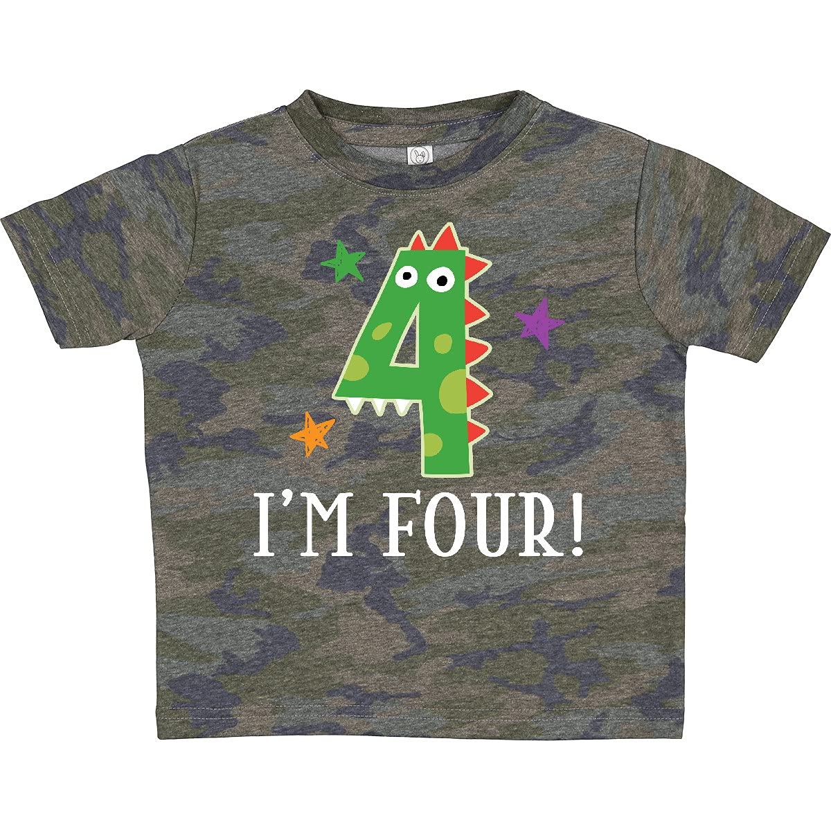 Inktastic 4th Birthday Dinosaur T-Shirt for 4 Year Old Boys & Girls - Cute Toddler Dino Graphic Tee for Birthday Parties, School & Playtime