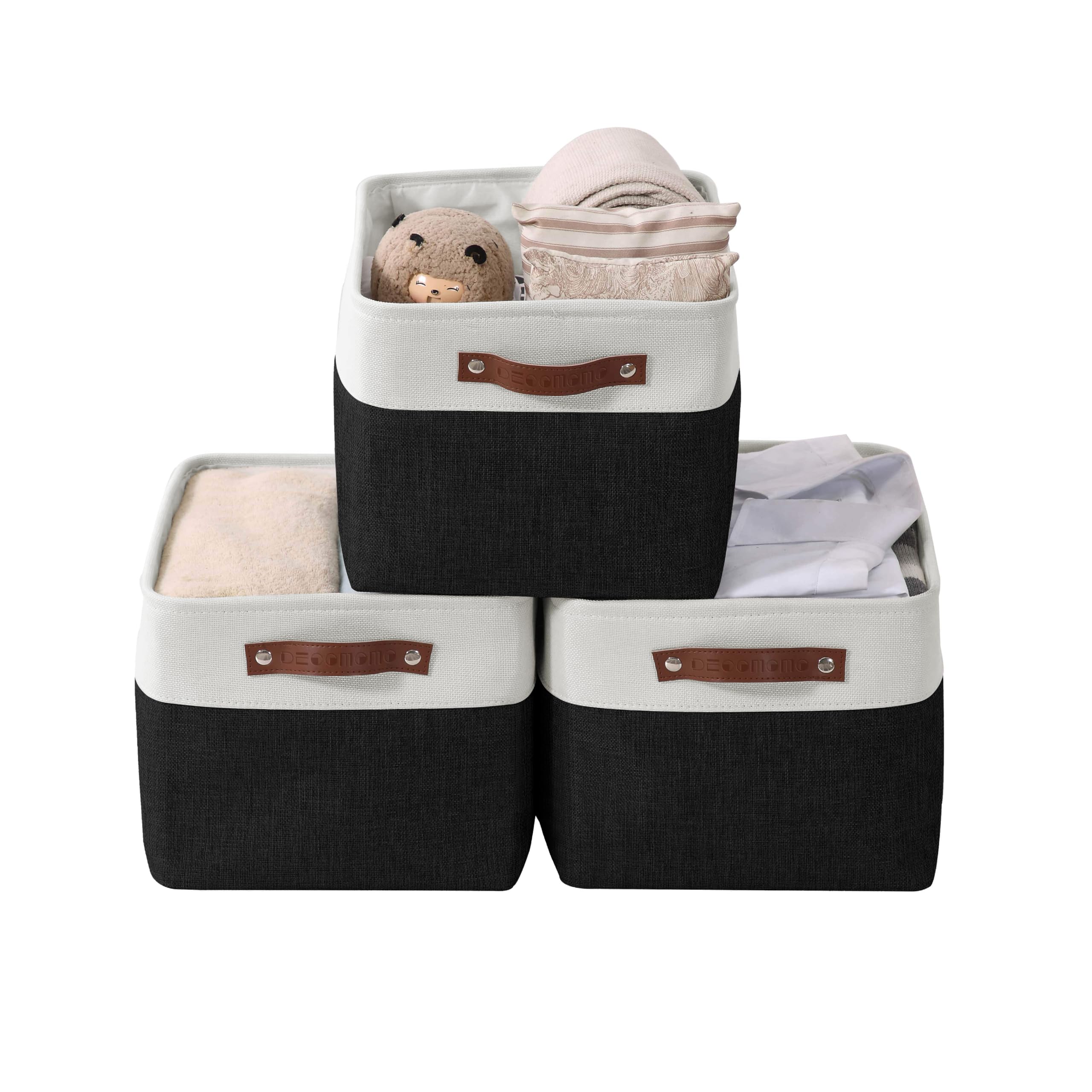 DECOMOMO Fabric Storage Bins - Large 3-Pack Black & White Closet Organizer Baskets for Shelves, Toys, Nursery & Home Organization - Perfect for Bedroom, Playroom & Closet Storage Solutions