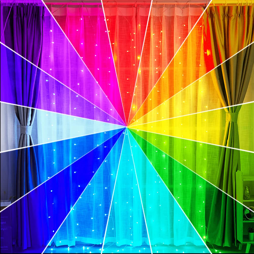 LED Window Curtain Lights - 16 Color Changing with Remote, USB Powered for Bedroom & Wedding Decor