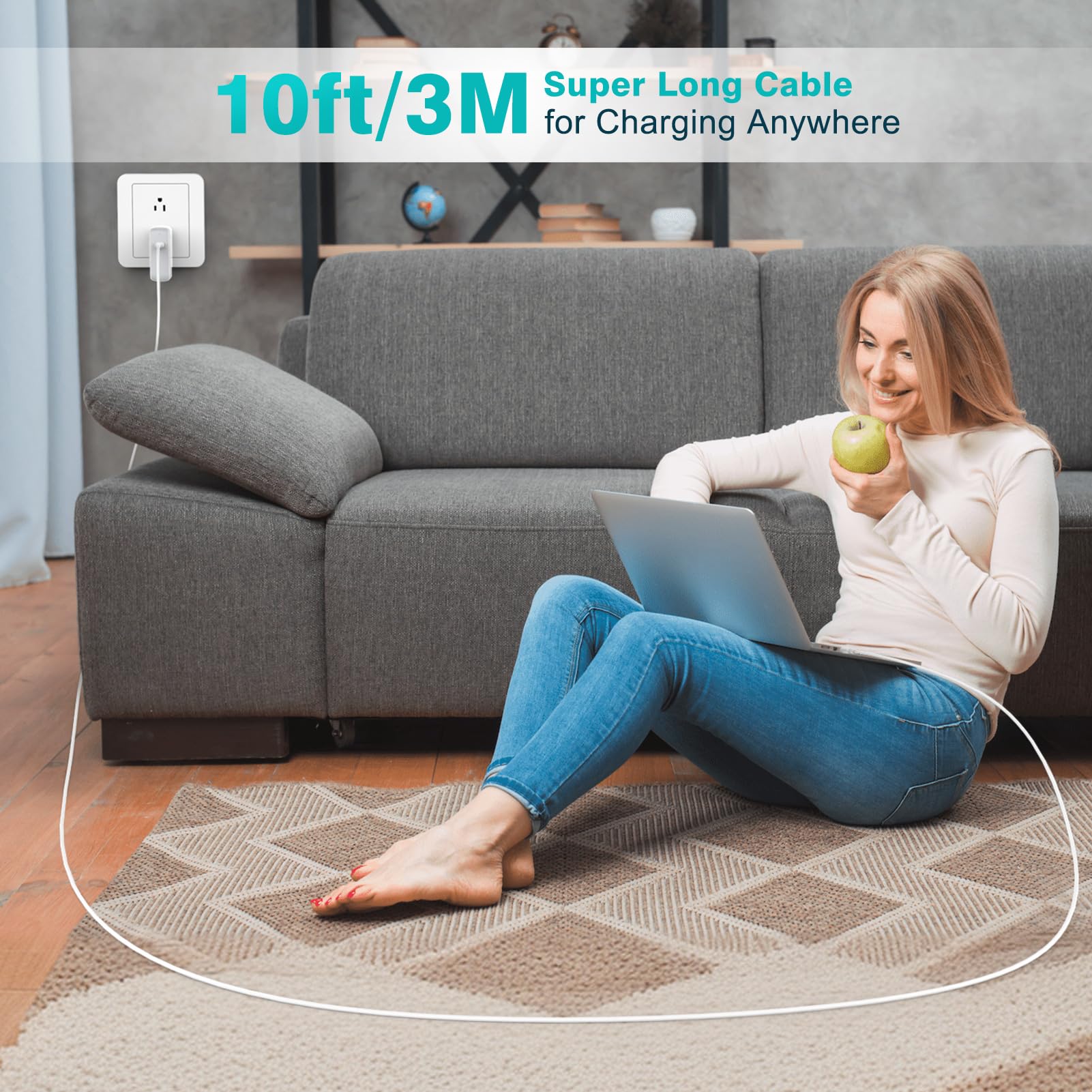 240W 10ft USB C to USB C Fast Charging Cable for MacBook Pro/Air, iPad 10th/Pro/Air/Mini, iPhone 16/15 - High Speed Data Sync & Power Delivery for Home, Office & Travel Charging