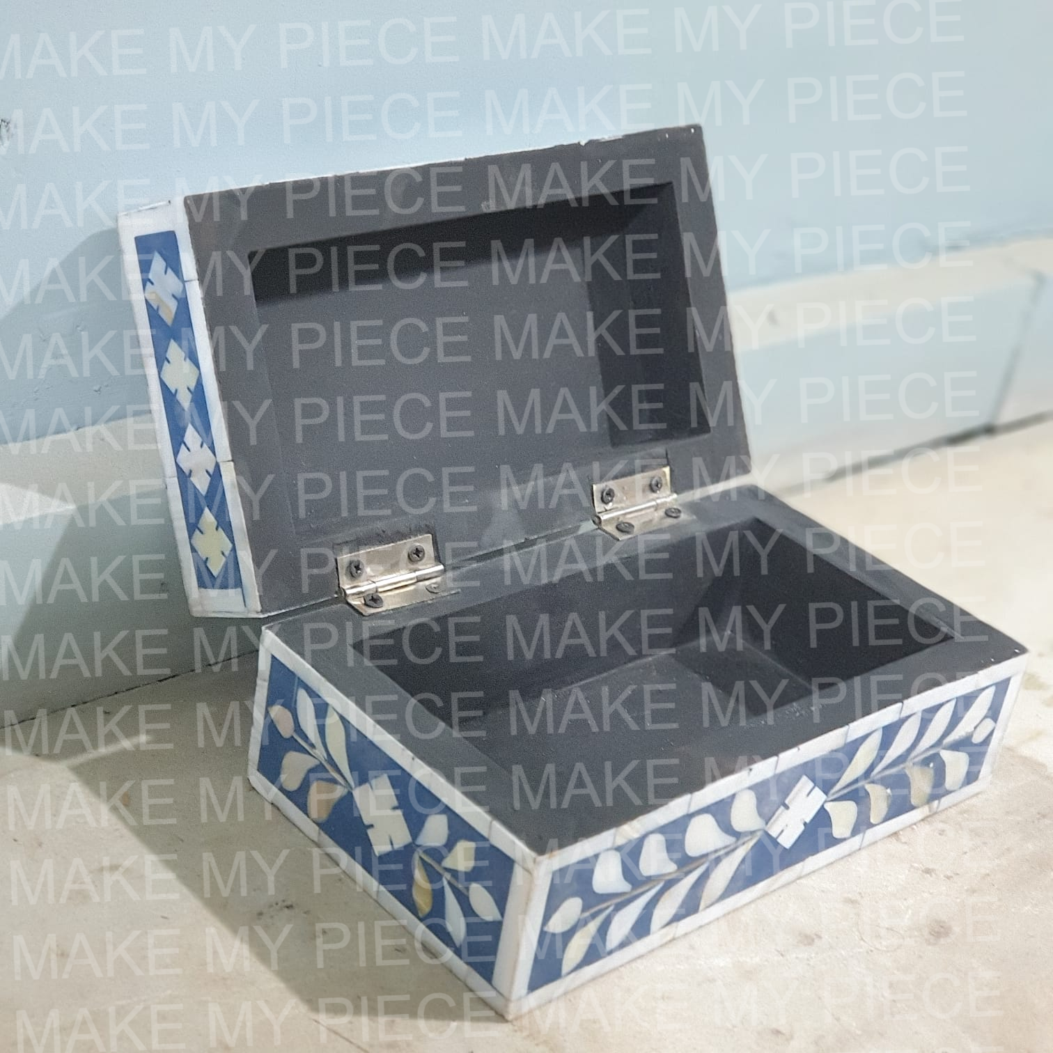 GABRIELLE Blue Floral Bone Inlay Jewelry Box 8
