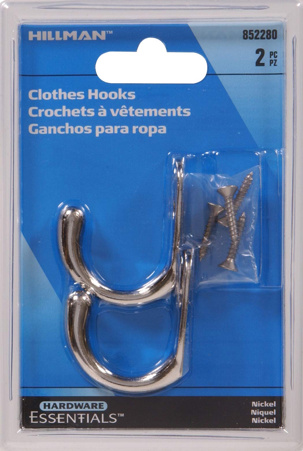 Nickel Clothes Hooks - 2 Pack, Heavy Duty Wall Mounted Coat Hooks for Jackets, Hats & Bags - Perfect for Entryway, Closet & Bathroom Organization