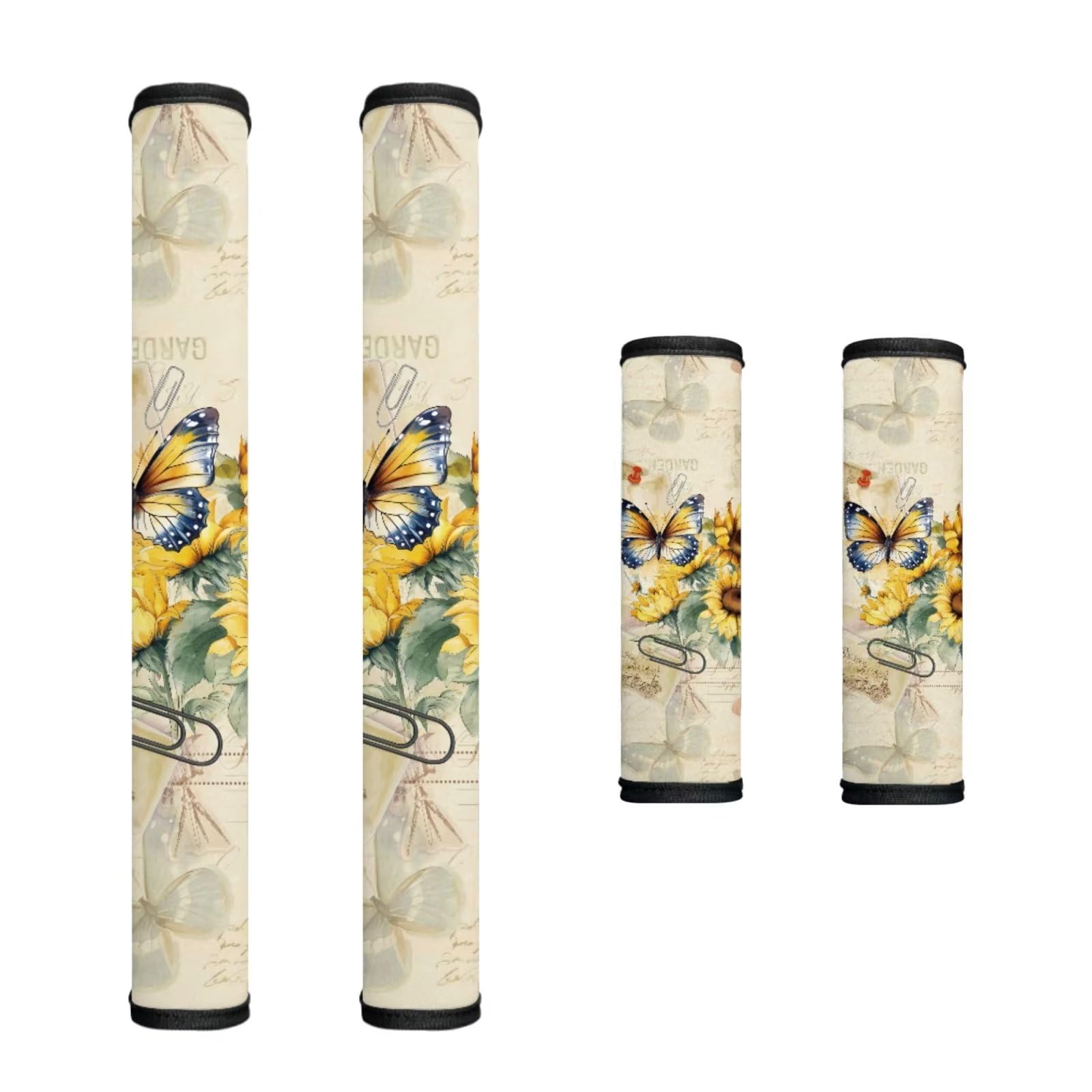 Sunflower Butterfly Print Refrigerator & Microwave Handle Covers Set of 4 - Non-Slip Scratchproof Protective Covers for Kitchen Appliances (Oven, Dishwasher, Cabinet) - Perfect for Home Decor & Kitchen Organization
