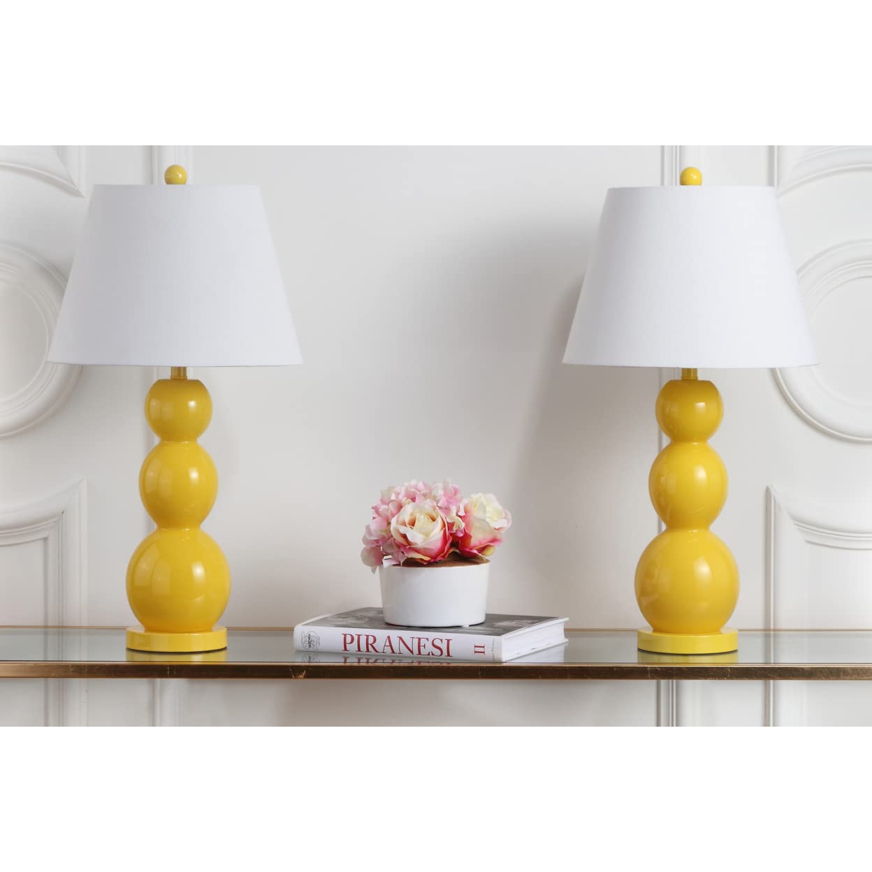 SAFAVIEH Jayne Modern 3-Sphere Glass Table Lamp Set of 2 - 28 Inch Contemporary Yellow LED Bedside Lighting for Bedroom, Living Room, Home Office & Nightstand (Bulbs Included) | Perfect for Reading, Decor & Ambient Lighting