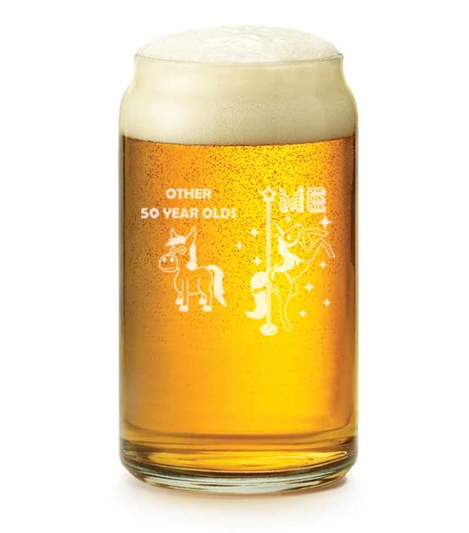 16 oz Beer Can Glass - Funny 50th Birthday Gift for Men & Women - Unicorn & Superstar Design - Perfect for Birthday Parties, Gag Gifts & Beer Lovers