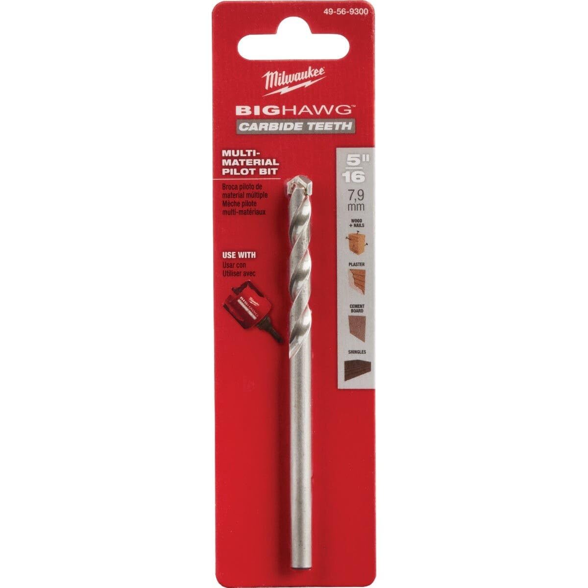 Milwaukee BIG HAWG Carbide Teeth Pilot Bit 49-56-9300 - Heavy Duty Hole Saw for Wood, Metal & Plastic - Perfect for Construction, Plumbing & Electrical Work