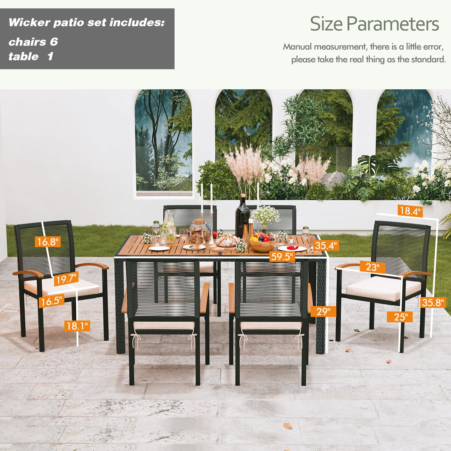7-Piece Outdoor Patio Dining Set - All-Weather Wicker Table and 6 Chairs for Garden, Yard, Porch, Poolside | Perfect for BBQs, Family Gatherings & Outdoor Entertaining