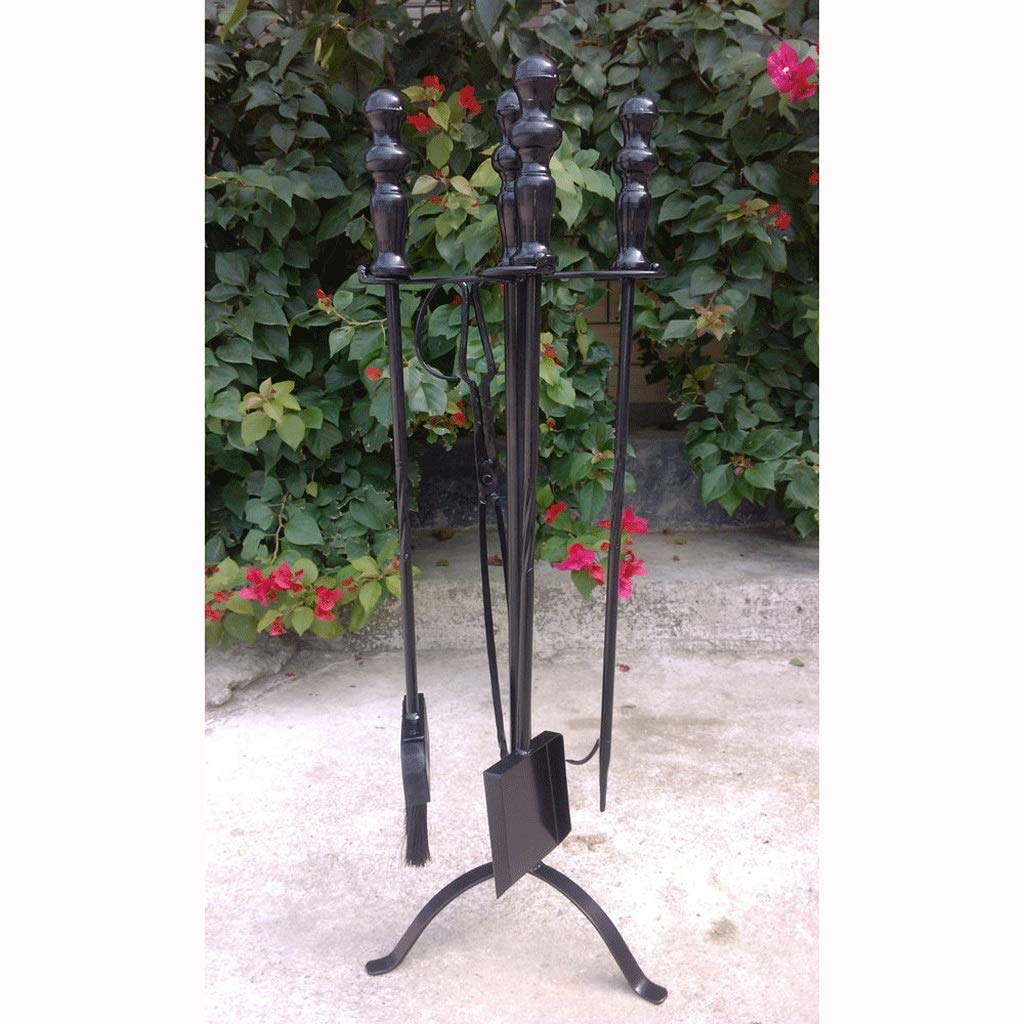 Premium 5-Piece Fireplace Tool Set - Wrought Iron Fire Pit Poker, Log Tongs & Holder Kit with Ergonomic Handles for Wood Stove, Fireplace & Outdoor Fire Pit - Perfect for Home Heating, Camping & Backyard Gatherings