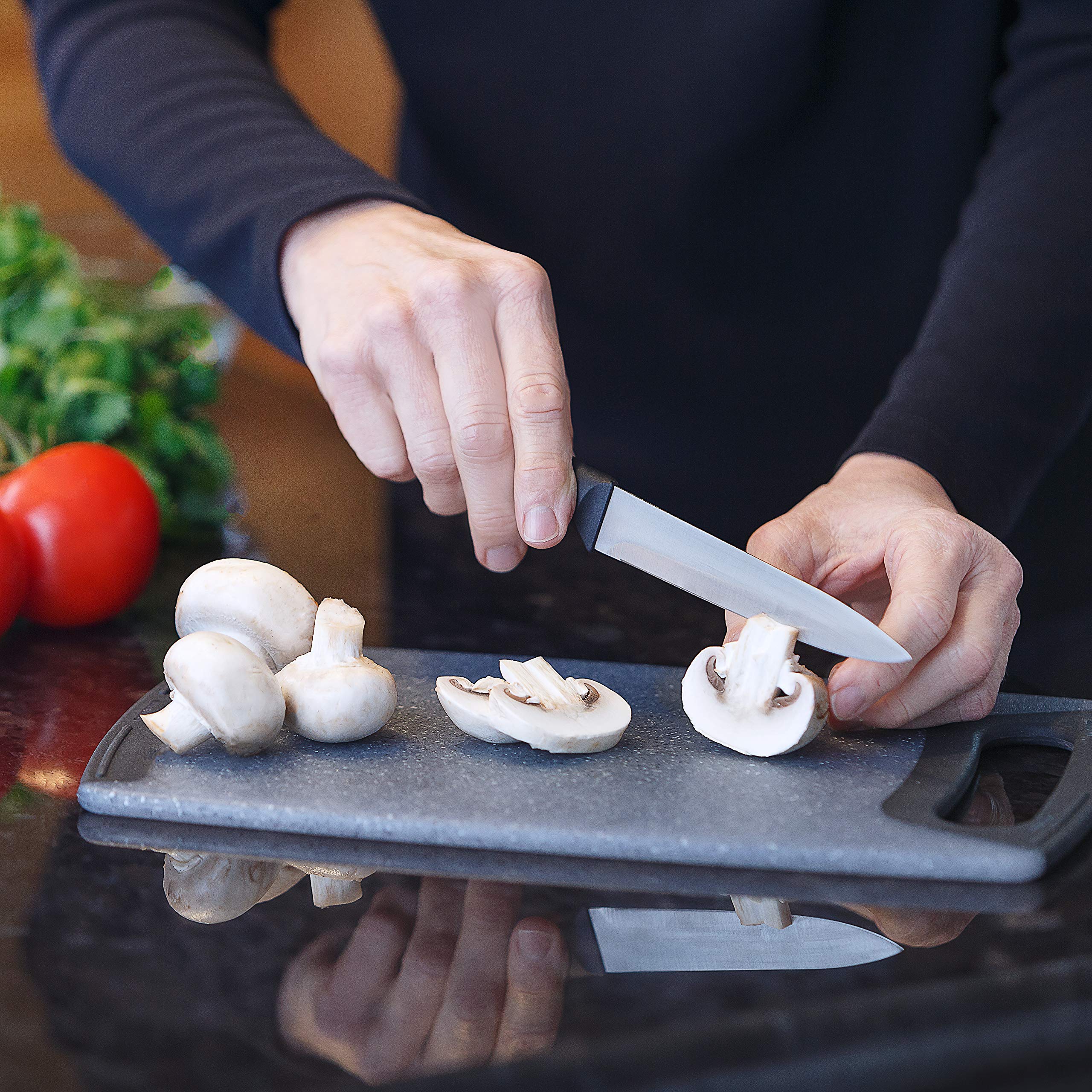 Premium 5-Piece Knife Set with Cutting Board - Includes Sharp Santoku & Utility Knives with Blade Covers & Durable Plastic Chopping Block - Perfect for Kitchen Cooking, Meal Prep & Food Chopping - Gray Color
