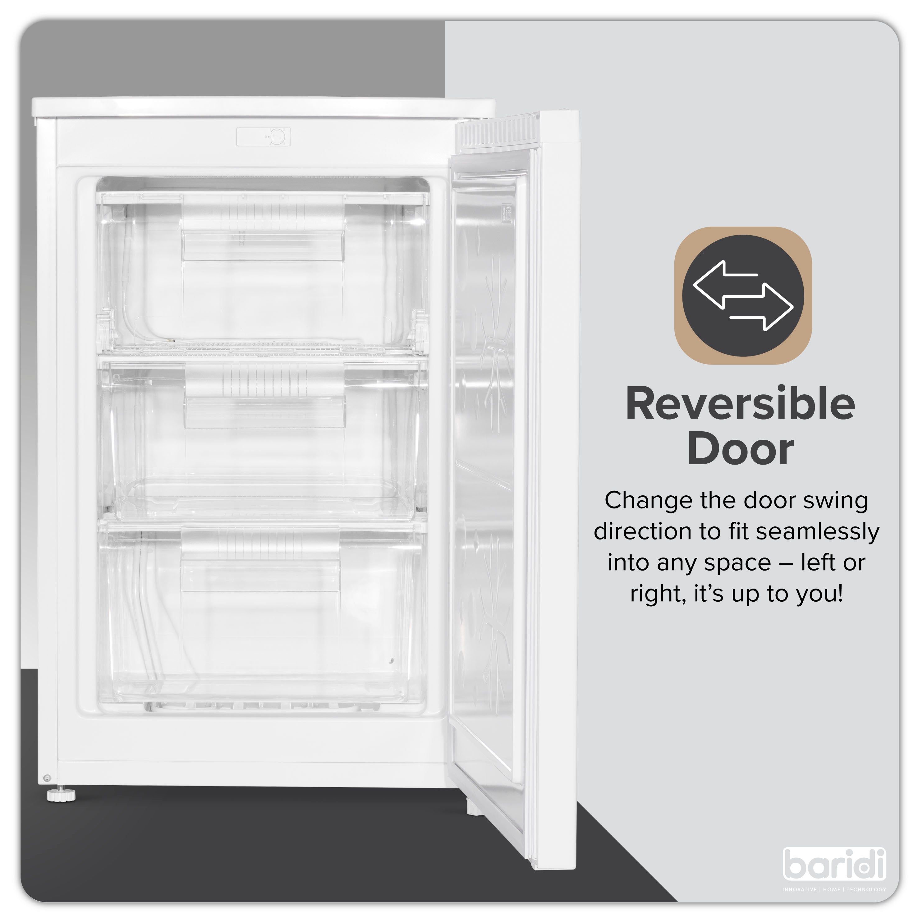 Baridi 55cm Undercounter Freezer with Adjustable Thermostat, 4 Star Energy Rating, 85L Capacity, White - Perfect for Home, Kitchen, Restaurant & Commercial Use - Model DH250