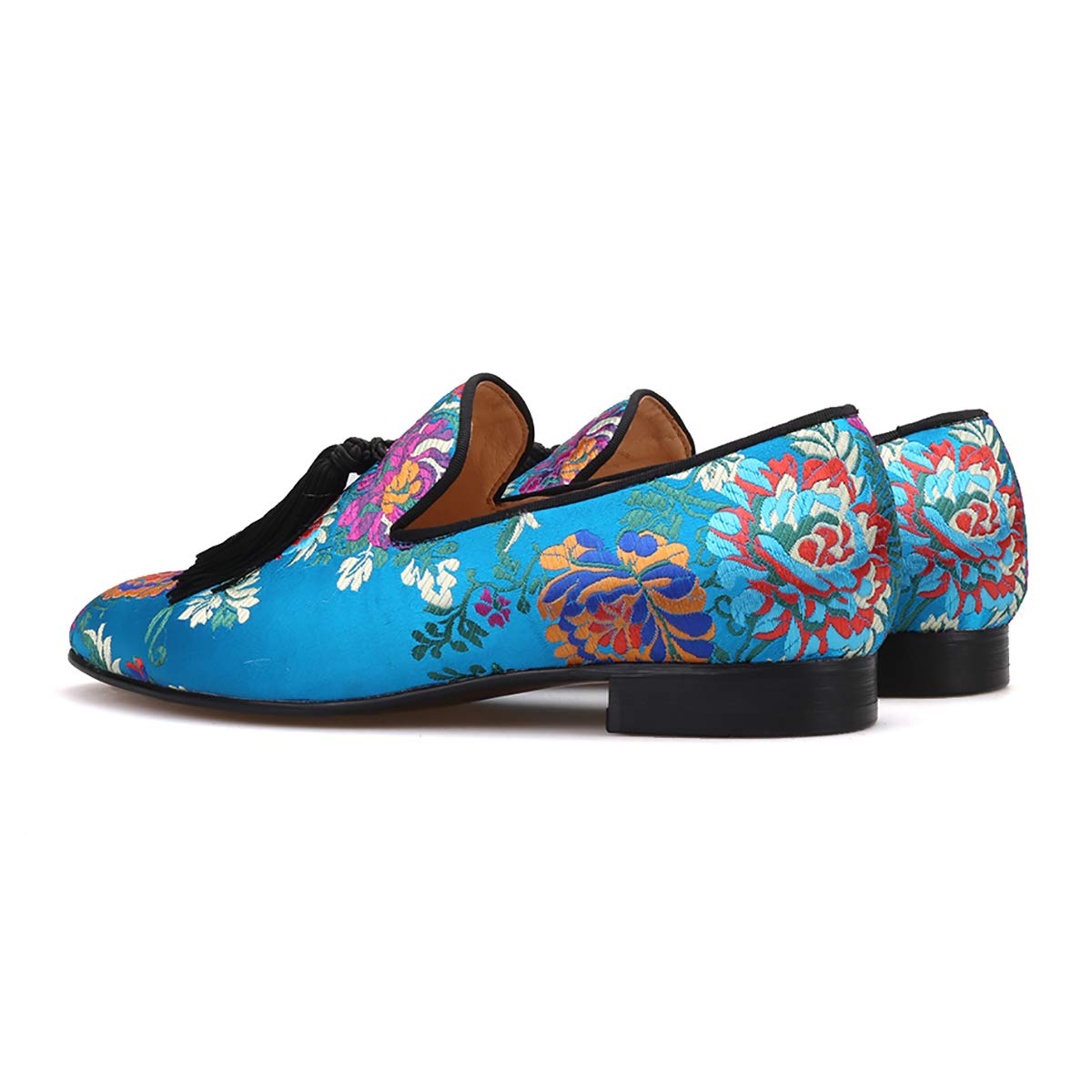 Handmade Chinese Style Luxury Silk Loafers for Men - Embroidered Flower Tassel Shoes for Wedding, Party & Special Occasions - Comfortable & Elegant Formal Wear
