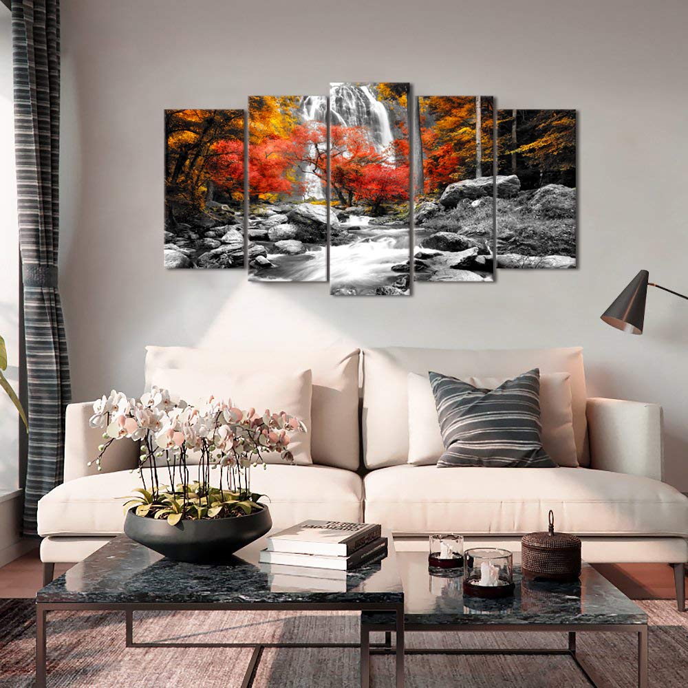 5-Piece Autumn Wall Art Set - Nature Landscape Framed Pictures for Fall Room Decor (60x32 Inches) - Perfect for Living Room, Bedroom & Office