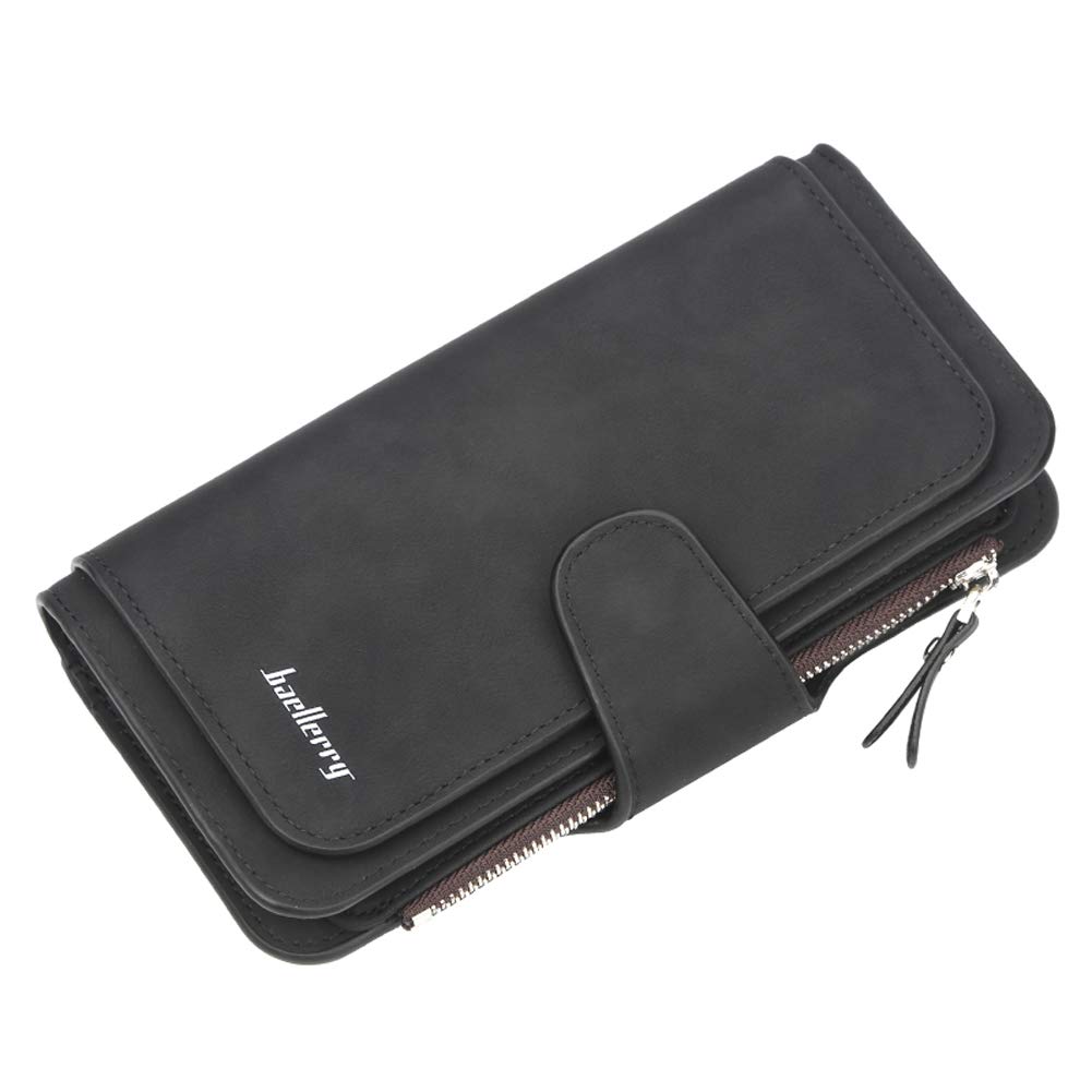 Women's RFID Blocking Leather Wallet with Zipper - Slim Soft Long Clutch Purse for Credit Cards, Cash & Coins - Fashionable Ladies Wallet for Travel, Shopping & Everyday Use (Black)