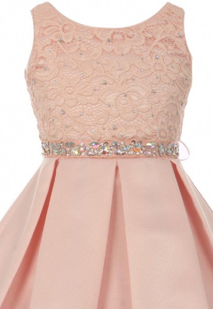 BluNight Collection Rhinestone Lace Top Stone Belt Easter Princess Flower Girl Dress - Perfect for Easter Celebrations, Flower Girl Outfits, and Special Occasions