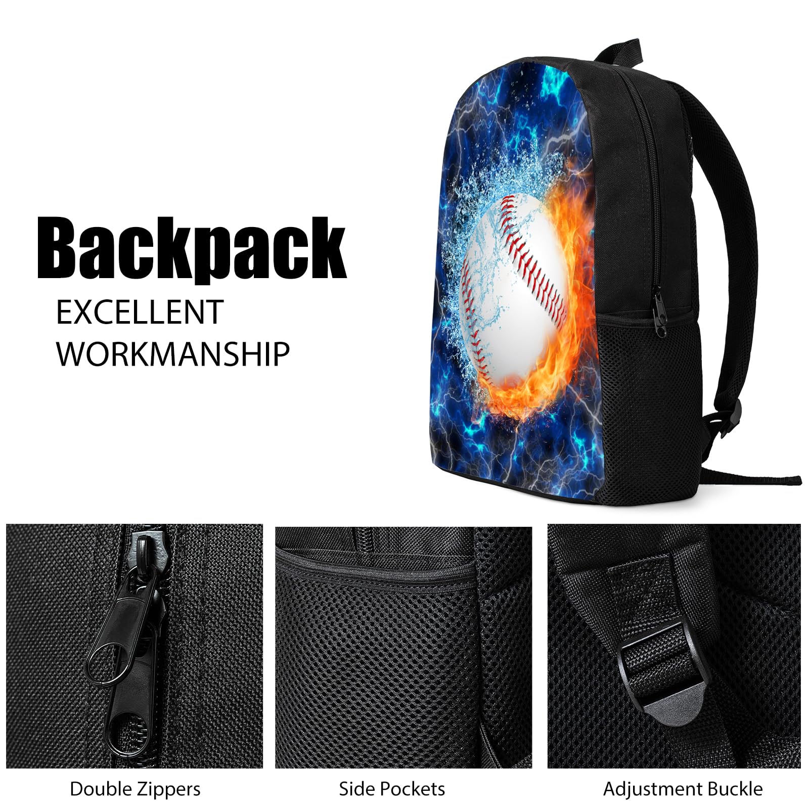 **Kids Backpack Set with Lunch Box & Pencil Case - 3PCS School Backpack for Boys & Girls, Middle & High School Students - Baseball Blue Design - Perfect for School, Travel & Daily Use**
