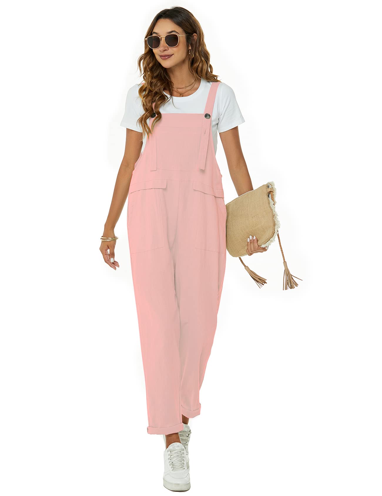PEHMEA Women's Casual Cotton Overalls - Loose Fit Bib Wide Leg Jumpsuit with Pockets | Summer Romper for Women | Perfect for Outdoor Activities, Gardening, and Casual Wear
