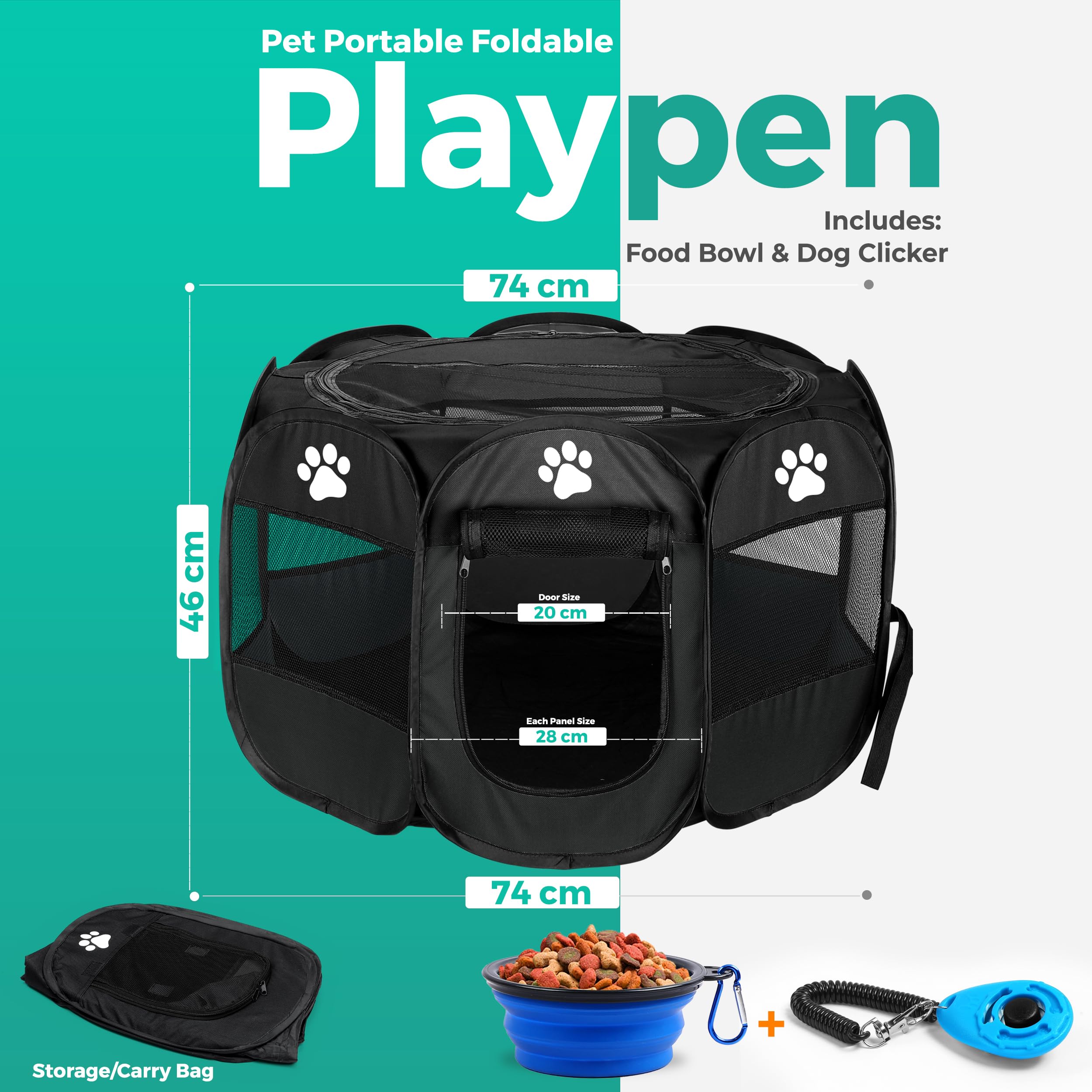 Portable Foldable Dog Playpen for Small Medium Large Dogs - Indoor & Outdoor Puppy Kennel with Travel Bag & Toys (Small, Black) - Perfect for Home, Travel, Camping & Backyard Play