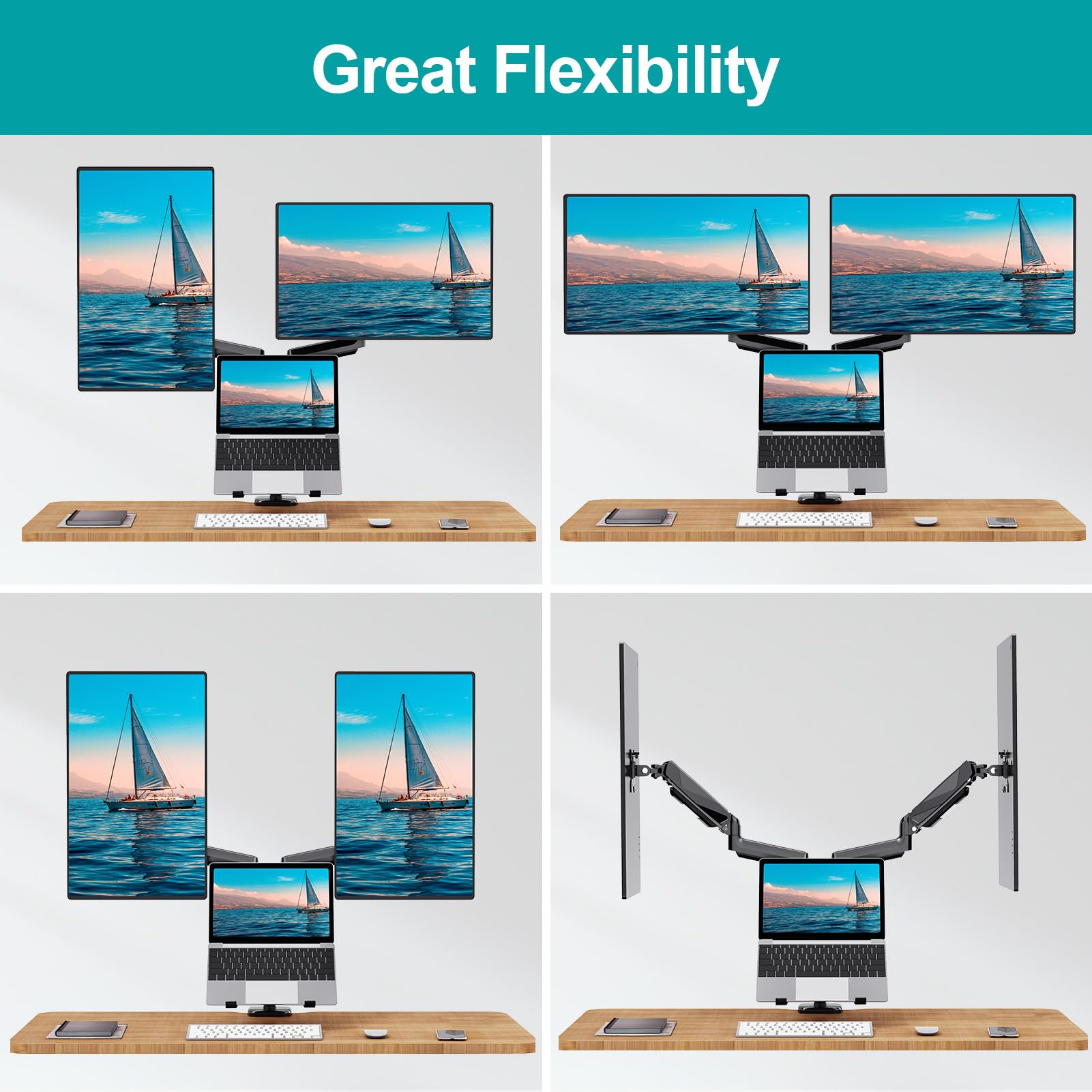 MOUNT PRO Dual Monitor Arm with Laptop Tray - Gas Spring Monitor Stand for 2 Screens up to 27