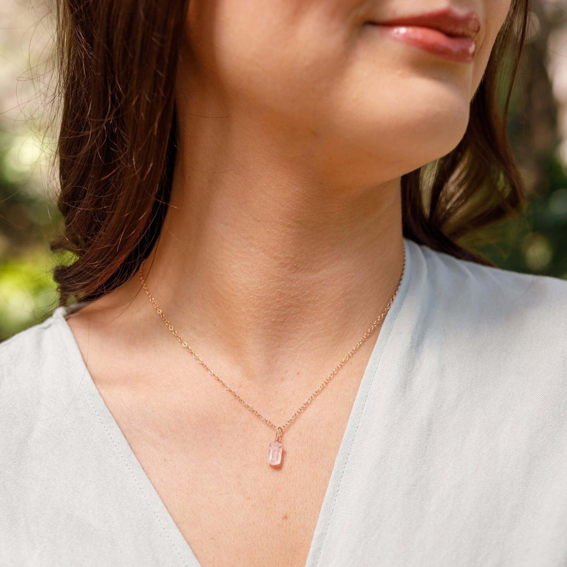 Rose Quartz Mini Double Terminated Crystal Point Pendant Necklace - Healing Crystal Jewelry for Women, Spiritual Gift & Chakra Balancing | Perfect for Meditation, Energy Work & Everyday Wear