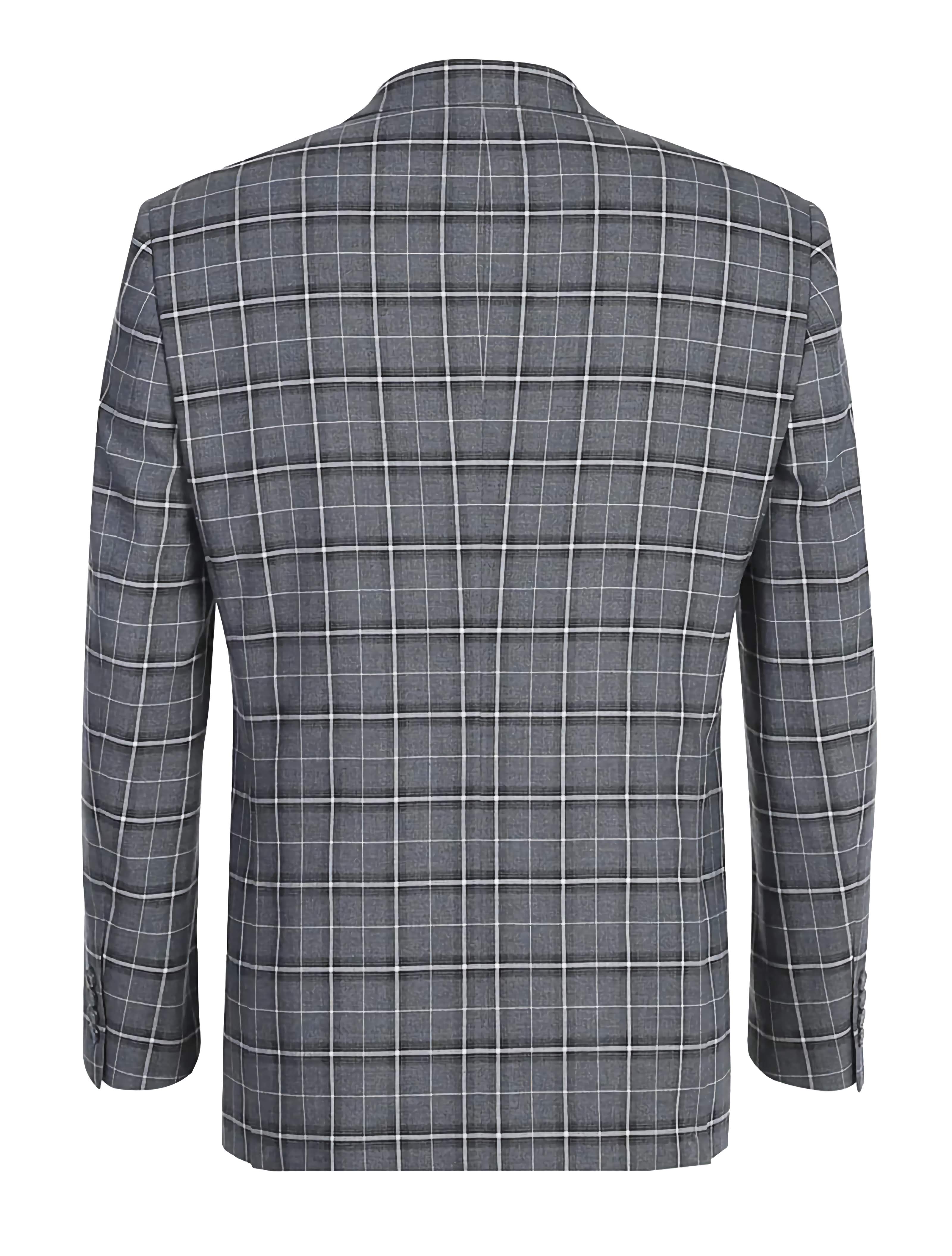 Men's Regular Fit 2-Piece Notch Lapel Suit - Gray Check Pattern Business Attire for Office, Wedding & Formal Events