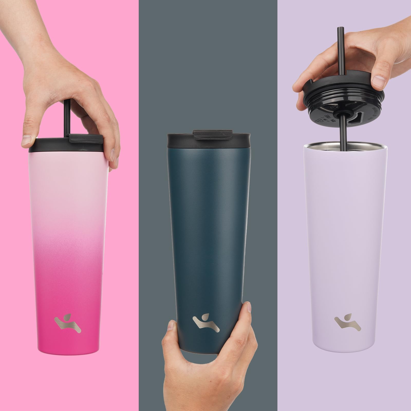 26oz Vacuum Insulated Stainless Steel Tumbler with Lid & 2 Straws - Leakproof Travel Mug for Coffee, Tea & Cold Drinks - Perfect for Office, Gym, Hiking & Outdoor Adventures (Cherry Red)