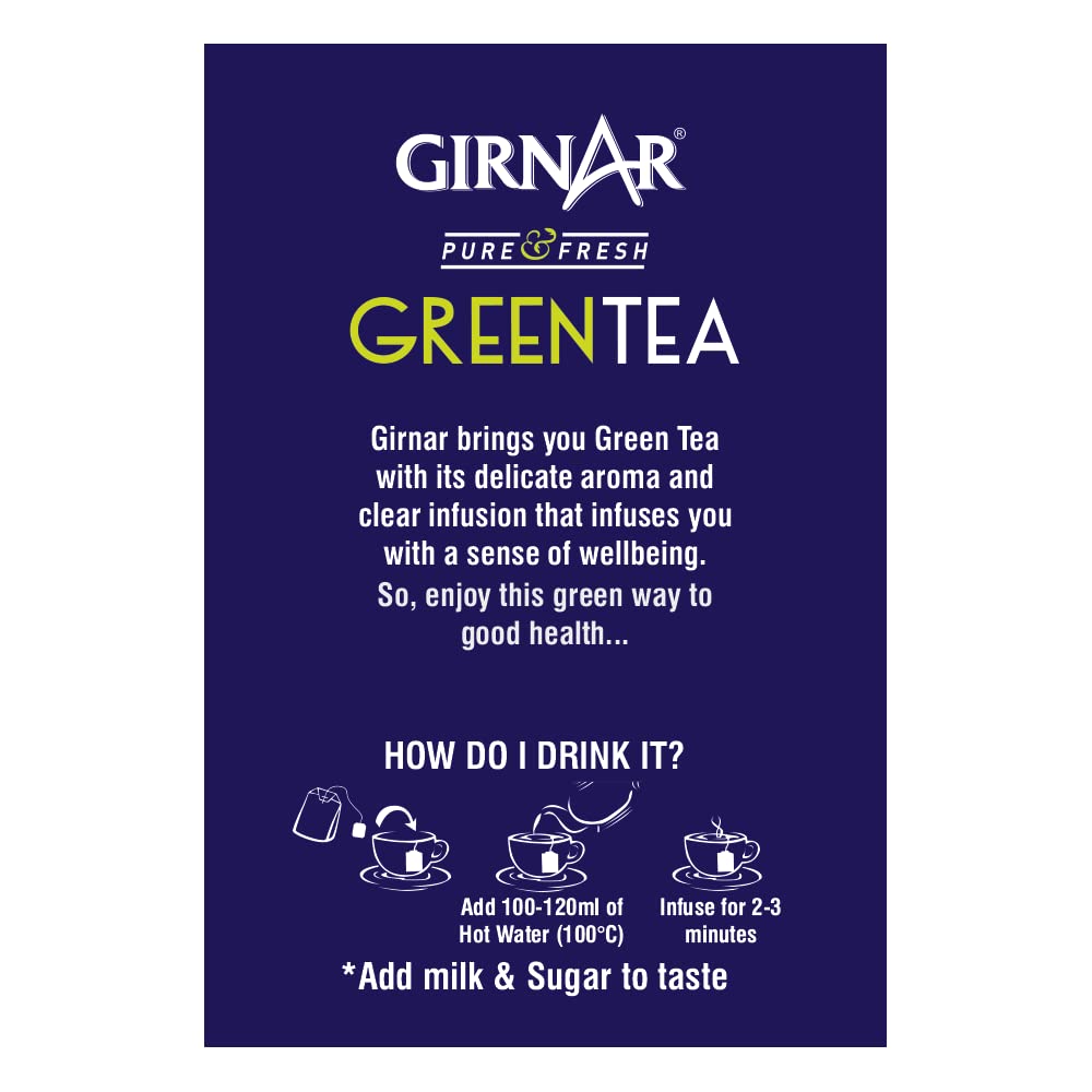 Girnar Green Tea Bags - 25 Count | Premium Organic Green Tea for Weight Loss & Detox | Perfect for Morning Energy & Relaxation