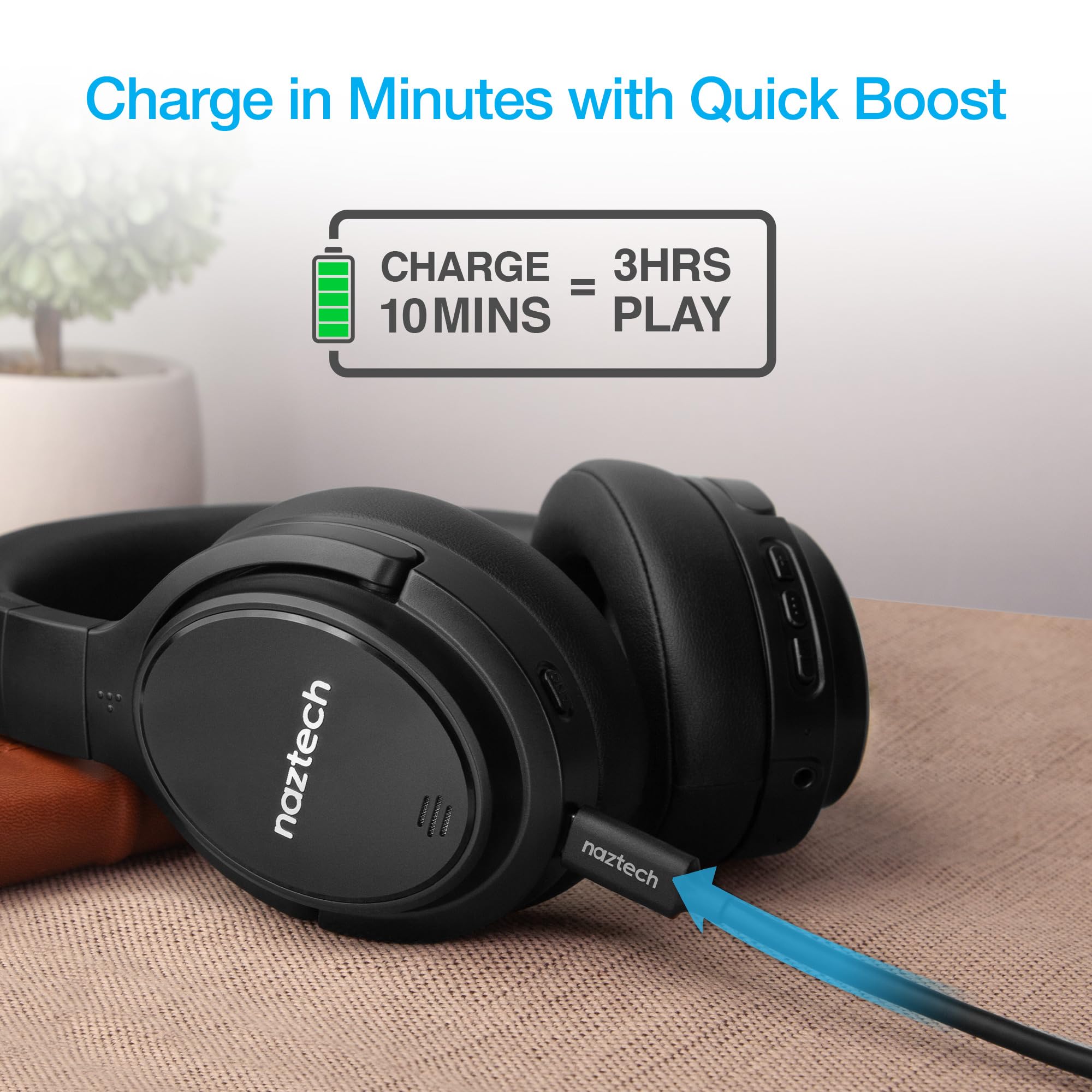 Naztech Driver ANC 1000 Active Noise Cancelling Bluetooth Headphones with 4 Microphones - Comfortable Over-Ear Wireless Headset, 50Hr Battery Life - Perfect for Home Office, Online Classes, Travel & Entertainment (Black) 15136