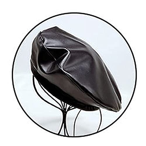 French Artist Beret Hat for Women - Vintage Plain Solid Color Leather Cap, Warm Winter Beanie (Black, XL) | Elegant Fashion Accessory for Daily Wear, Outfits & Special Occasions