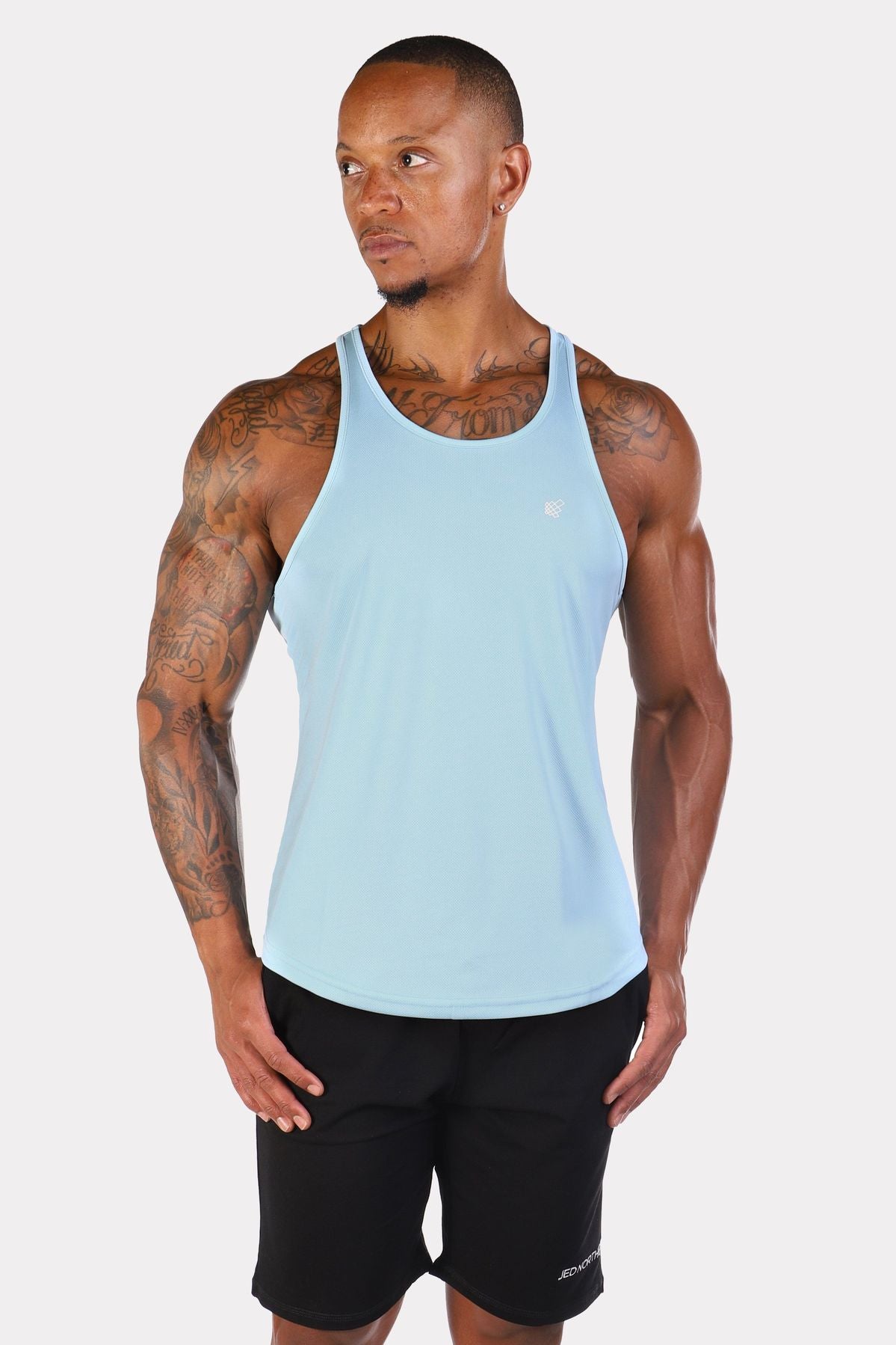 Jed North Men's Microfiber Dri-Fit Performance Tank Top - Light Blue - Moisture Wicking Workout Shirt for Gym, Running & Athletic Activities