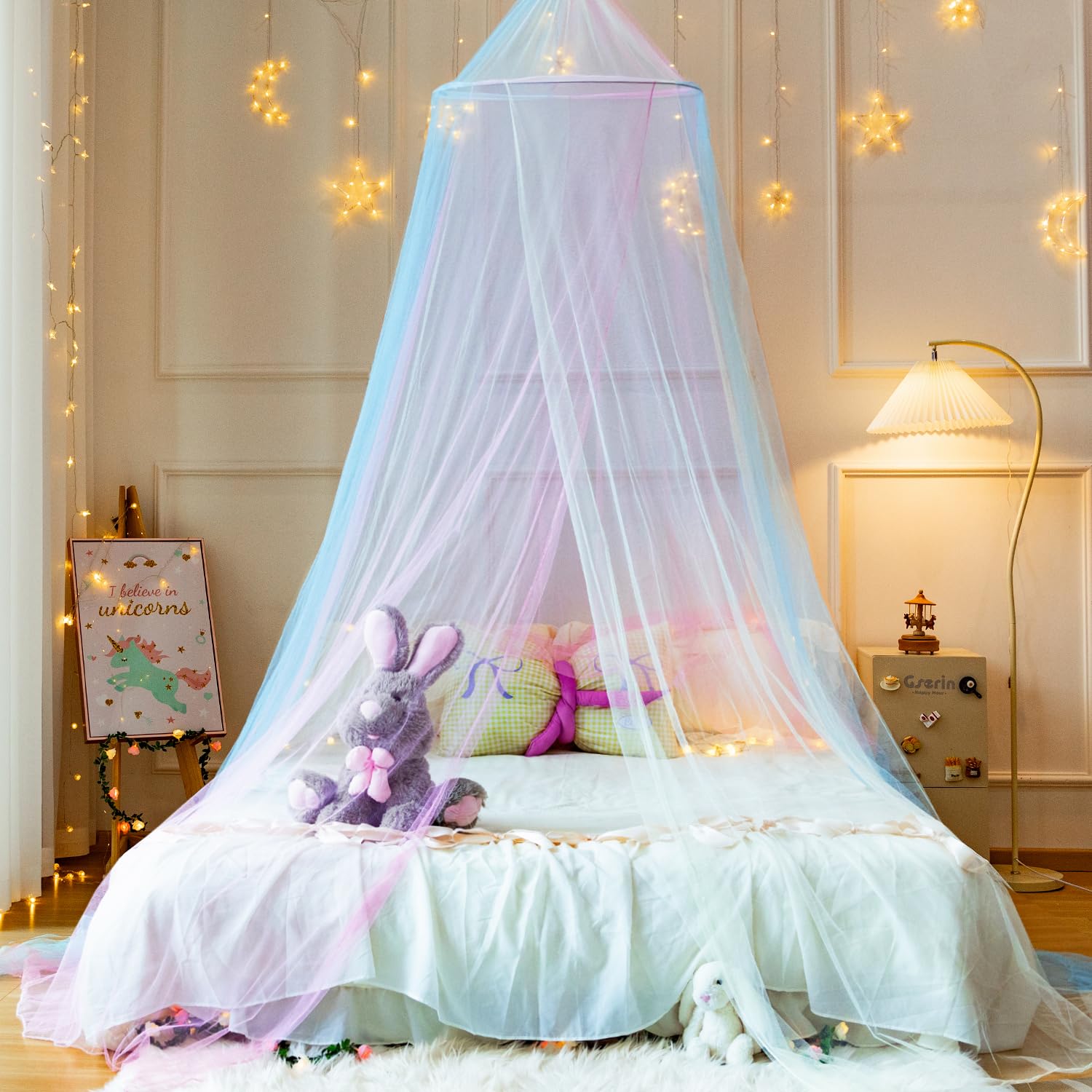 Rainbow Mosquito Net for Bed Canopy - Large Hanging Dome Mosquito Net Tent for Double/Single Beds, Princess Bed Canopy - Perfect for Bedroom Decor & Travel Use - Ideal for Indoor, Outdoor, Camping & Nursery Protection
