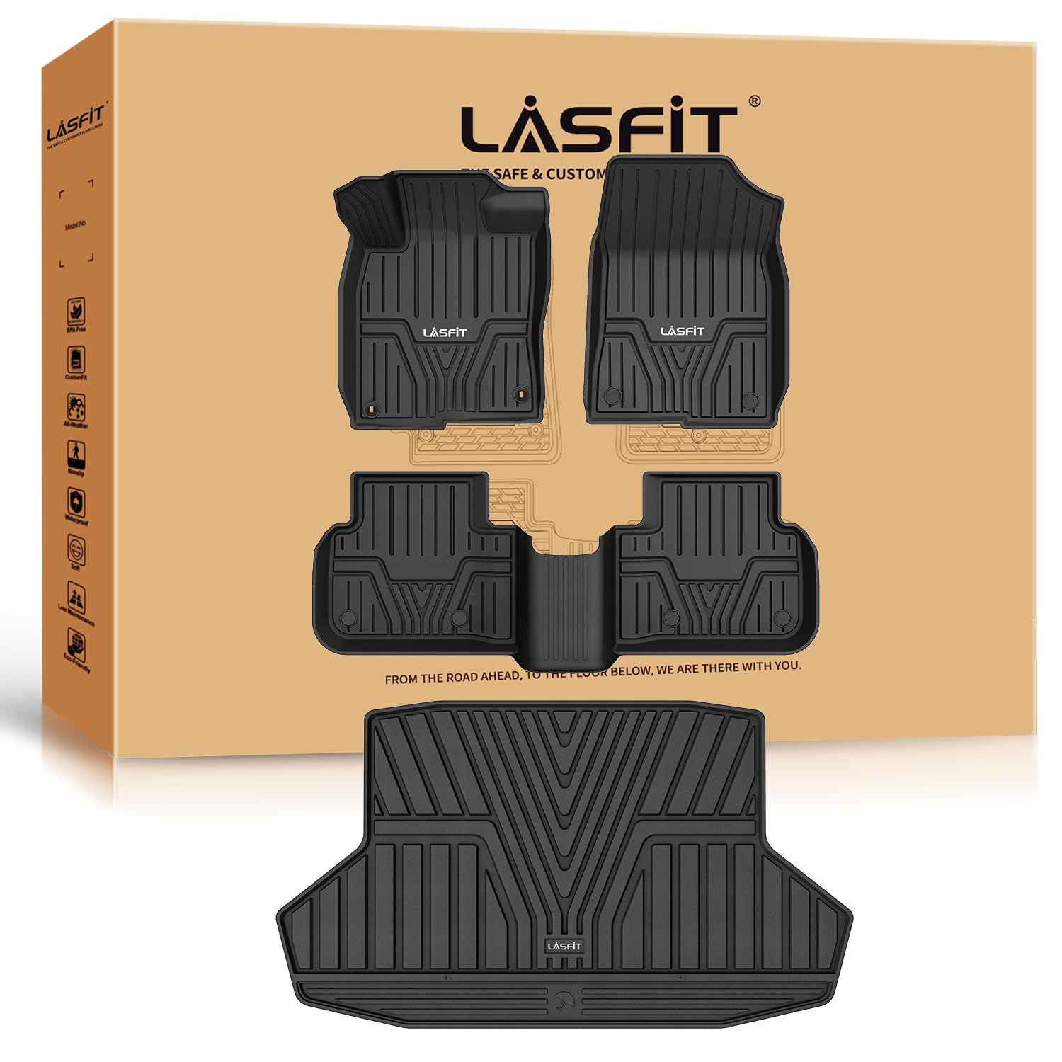 LASFIT All-Weather TPE Floor Mats & Trunk Liner for Honda Civic Sedan 2022-2025 (Fits 1st & 2nd Row, Rear Seats with/without USB Ports) - Durable Car Floor Protection for Daily Commute, Road Trips & Winter Driving (Not Compatible with Hatchback Models)