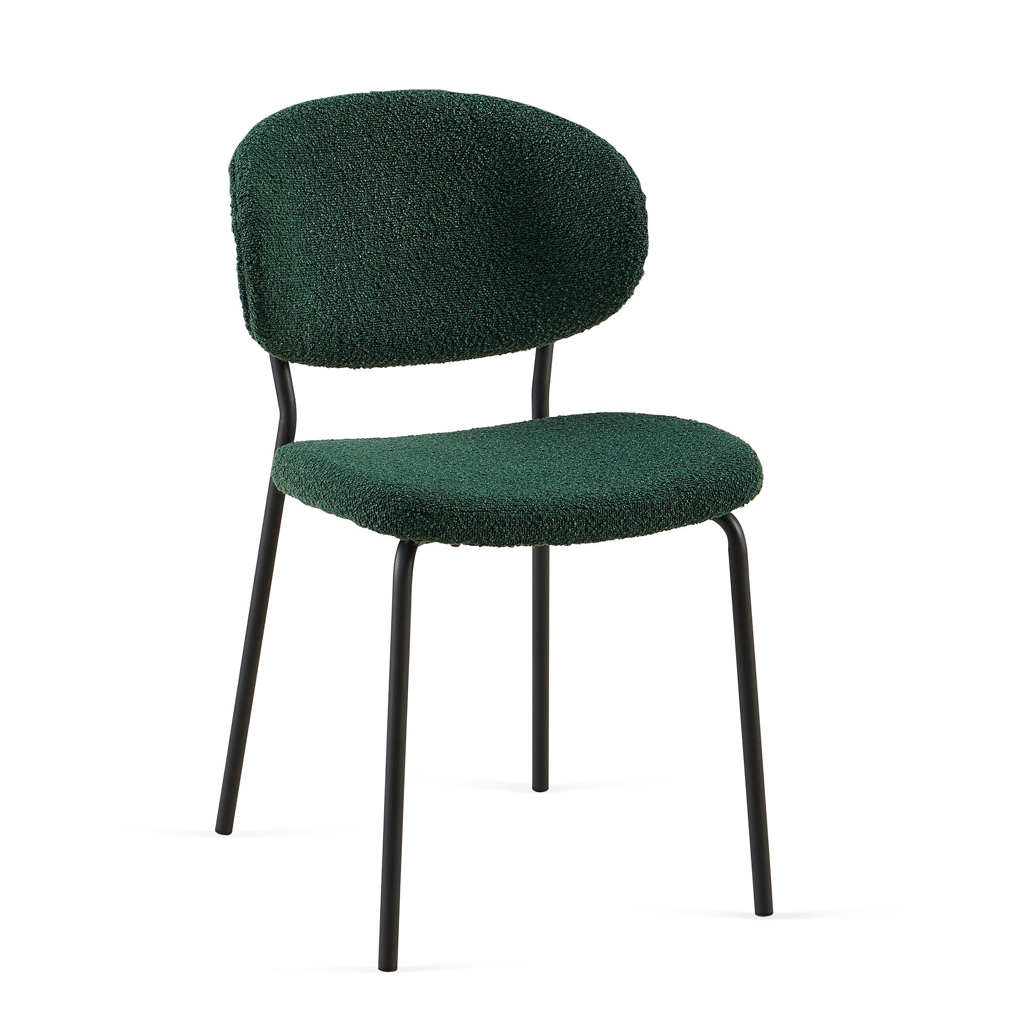 Dark Green Boucle Fabric Dining Chairs Set of 2 - Modern Upholstered Chairs with Sturdy Metal Legs for Dining Room, Kitchen & Living Room | Perfect for Small Spaces, Breakfast Nooks & Contemporary Home Decor